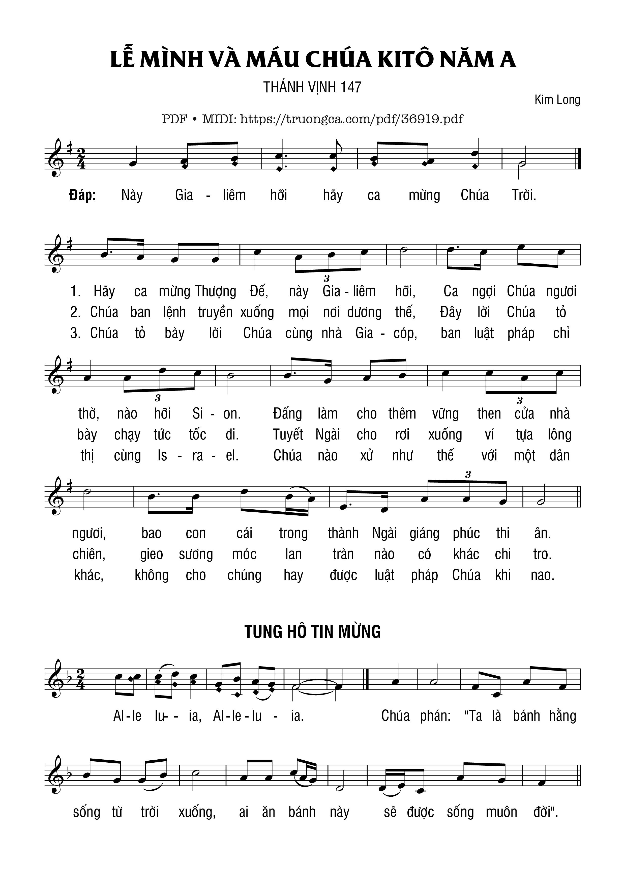 Page 1 of Sheet music PDF Thánh Vịnh 147, Lễ Mình Máu Thánh Năm A - Kim Long