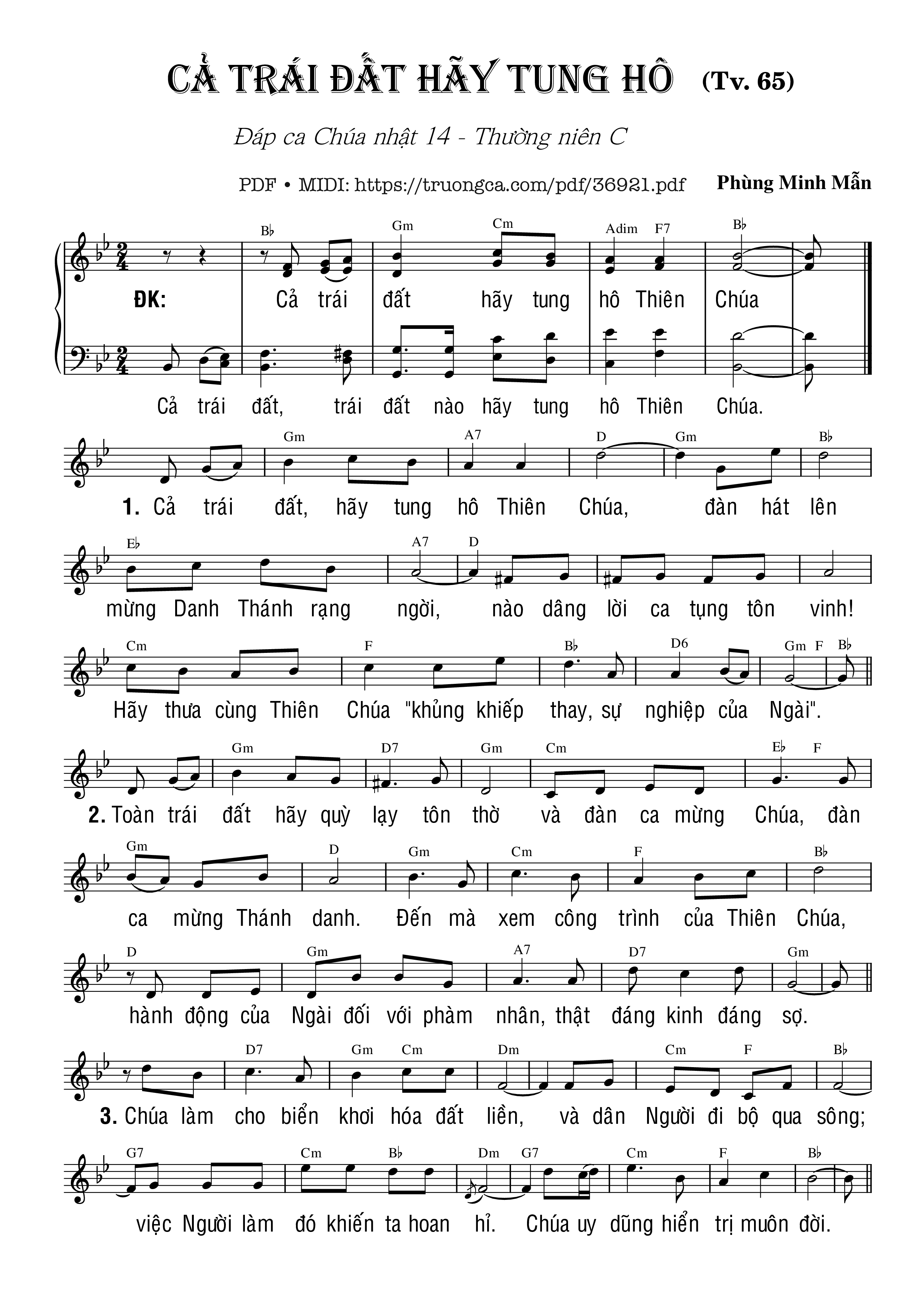 Page 1 of Sheet music PDF Thánh Vịnh 65, Cả Trái Đất Hãy Tung Hô - Phùng Minh Mẫn
