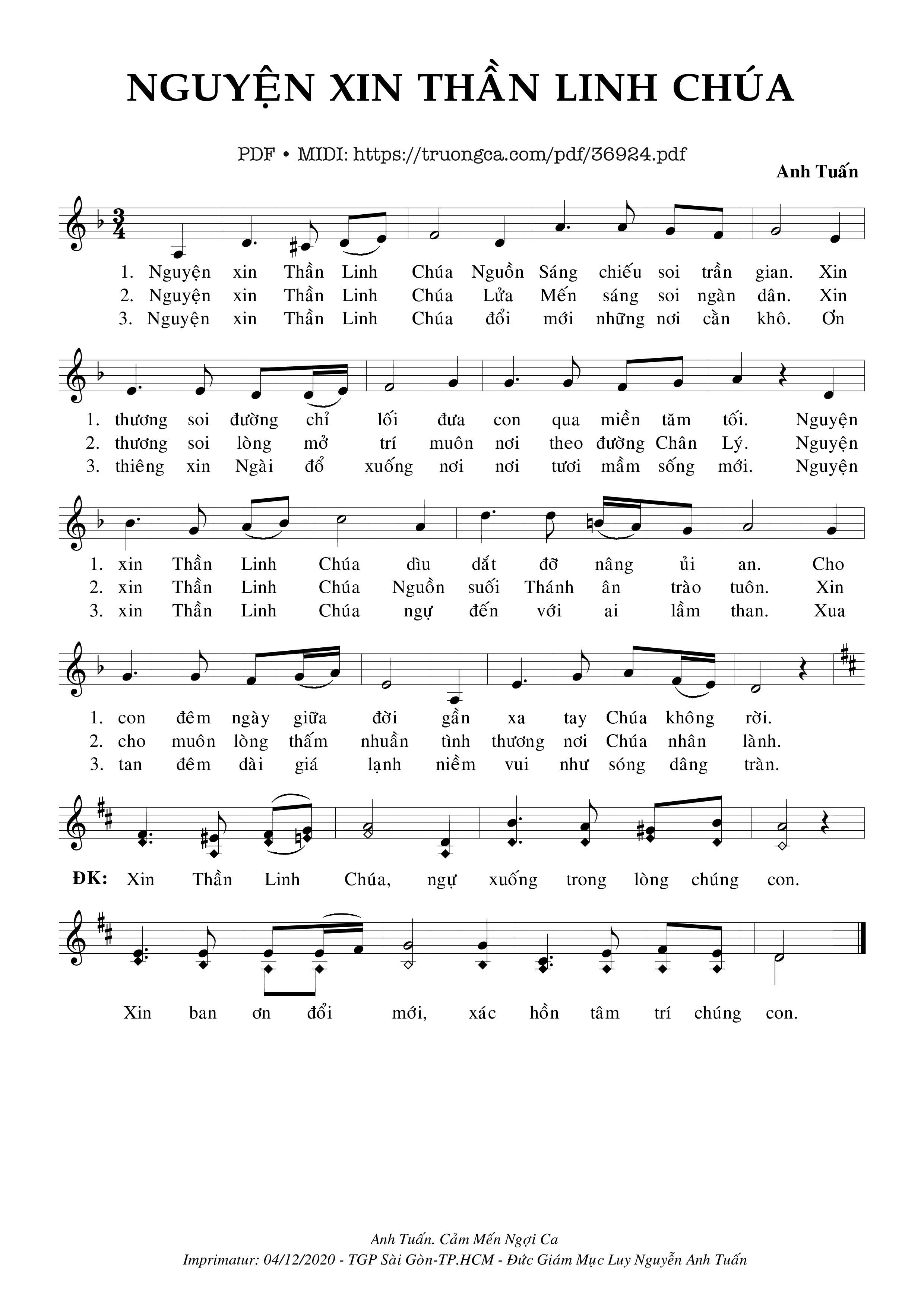 Page 1 of Sheet music PDF Nguyện Xin Thần Linh Chúa - Anh Tuấn