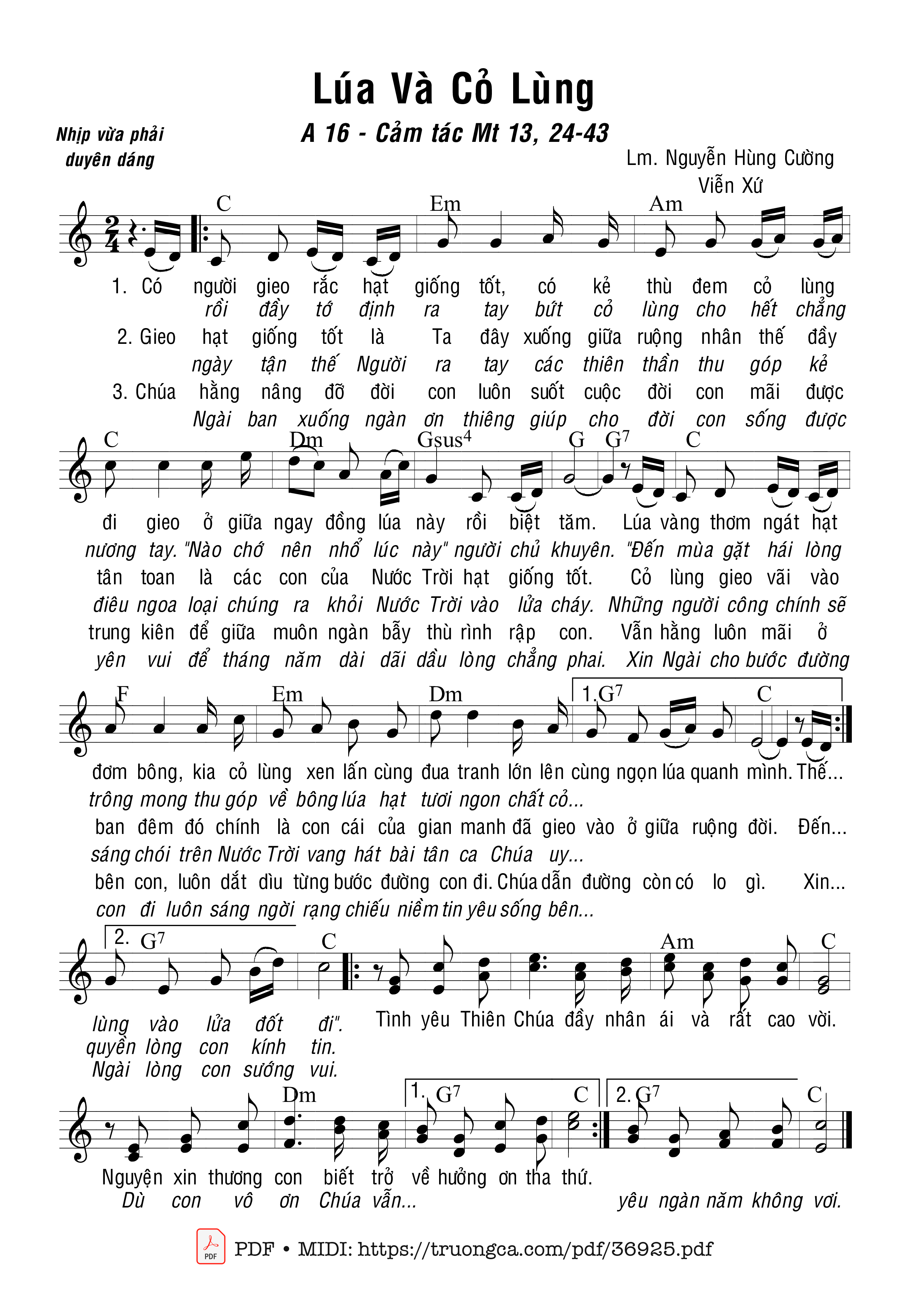 Page 1 of Sheet music PDF Lúa Và Cỏ Lùng - Nguyễn Hùng Cường &Amp; Viễn Xứ