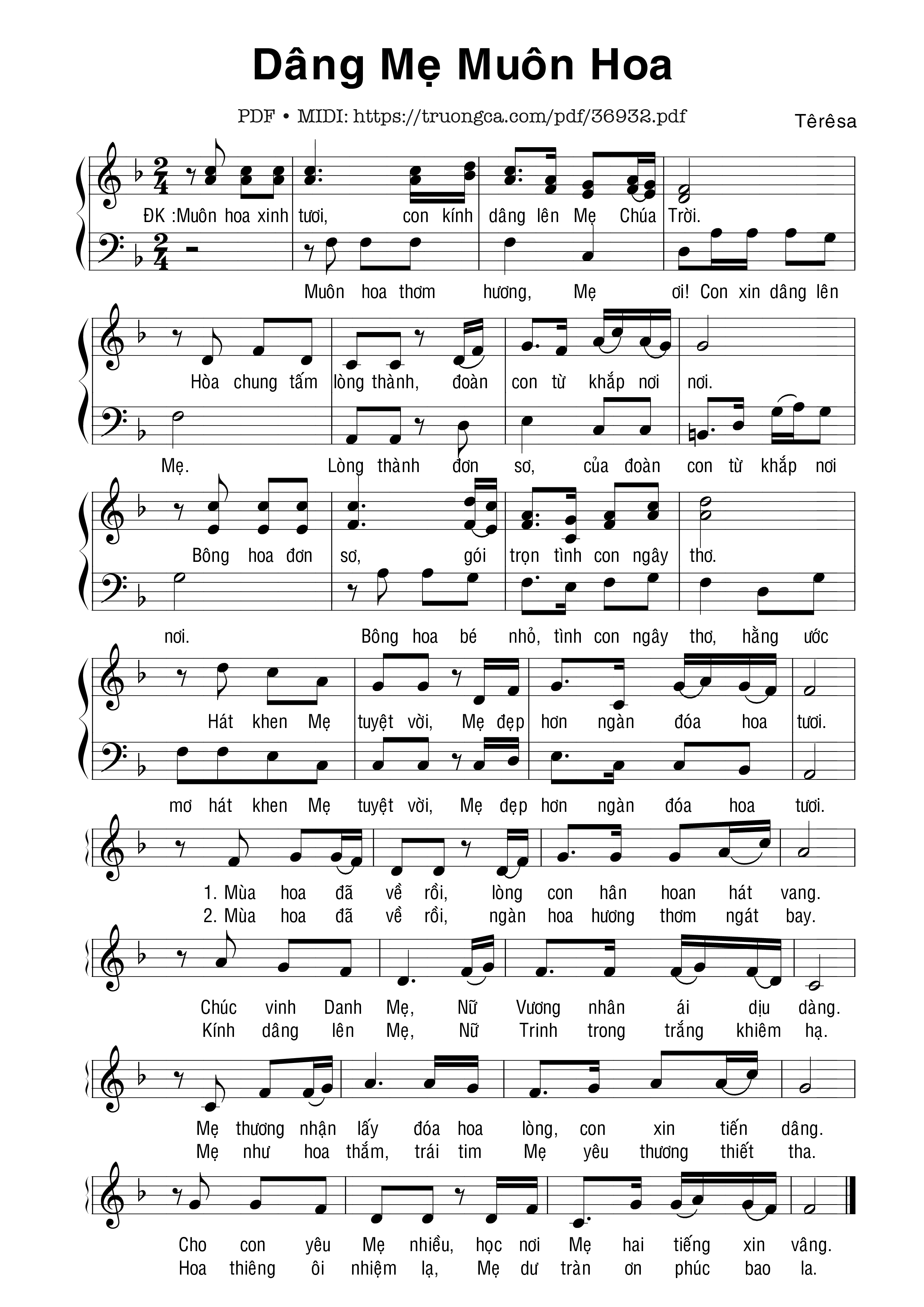Page 1 of Sheet music PDF Dâng Mẹ Muôn Hoa - Têrêsa