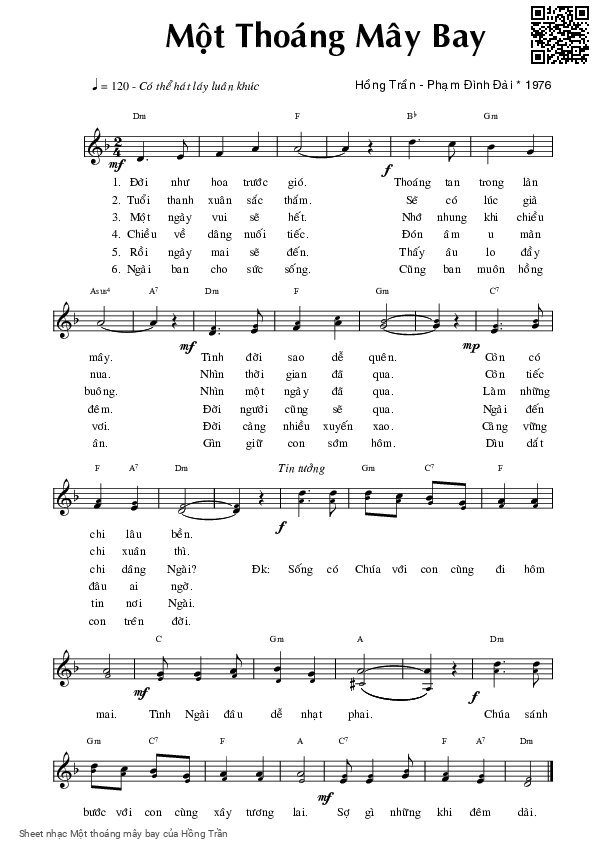 Sheet PDF of Một thoáng mây bay