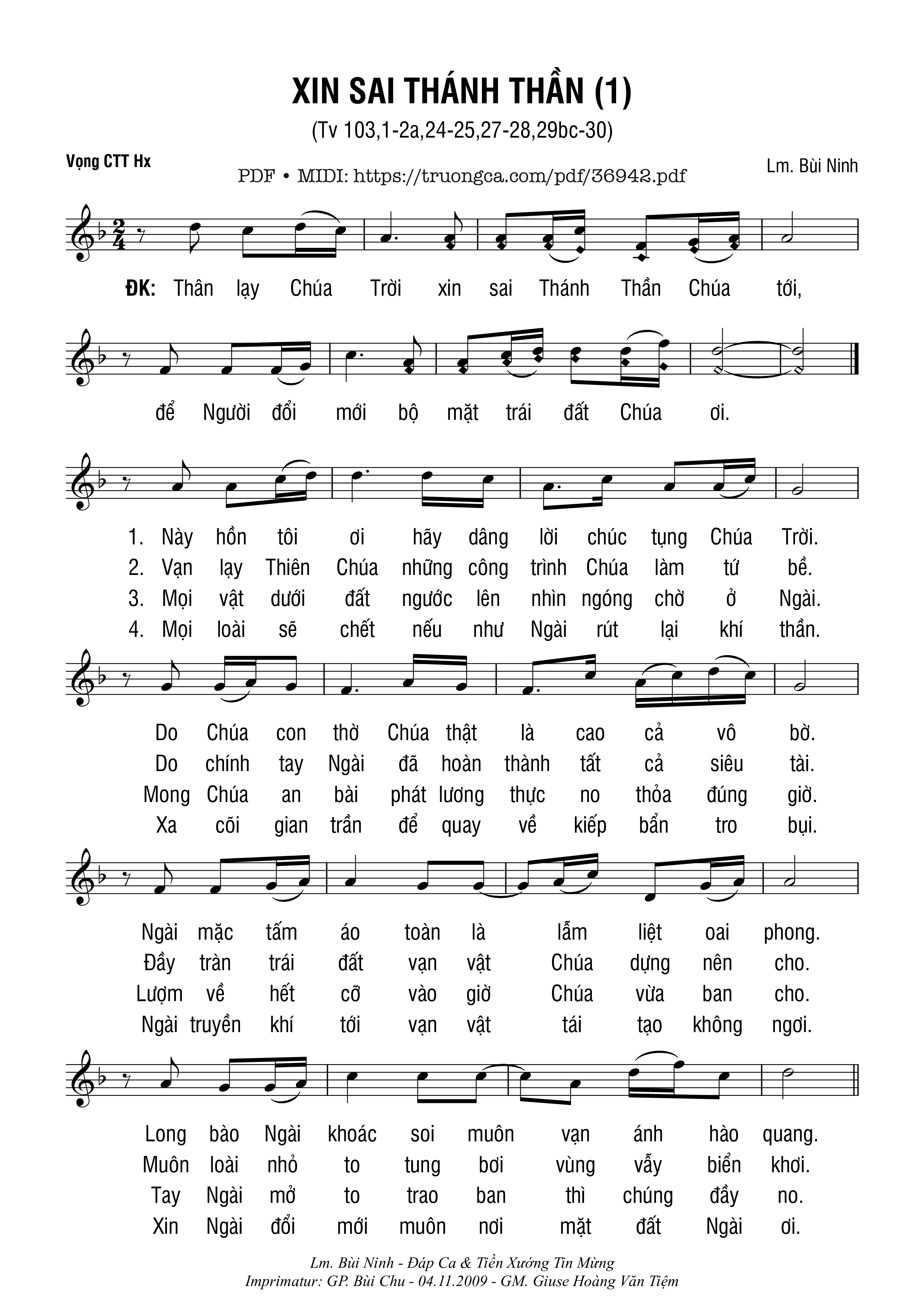 Page 1 of Sheet music PDF Thánh Vịnh 103, Xin Sai Thánh Thần 1 - Bùi Ninh