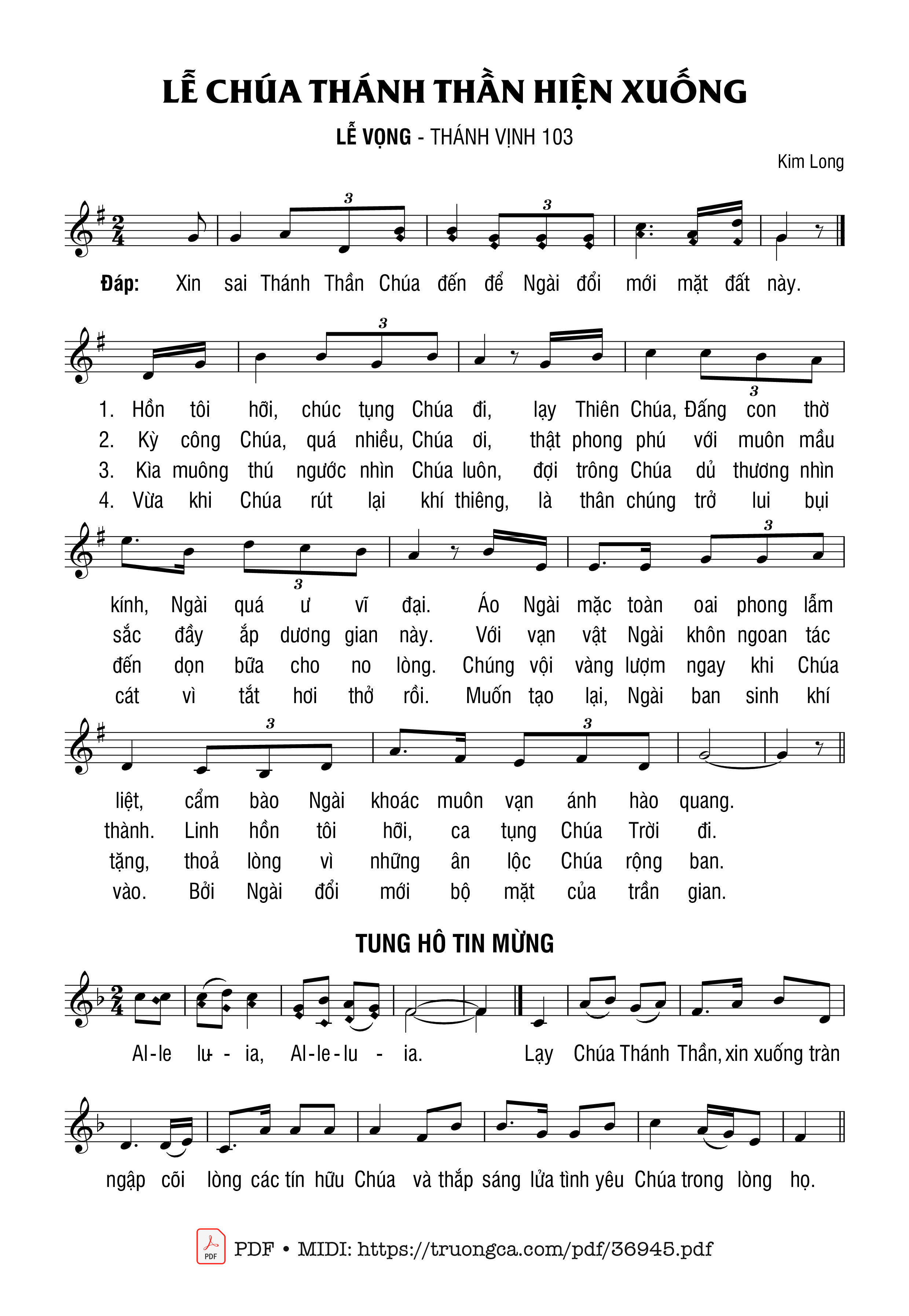 Page 1 of Sheet music PDF Thánh Vịnh 103, Vọng Chúa Thánh Thần Hiện Xuống - Kim Long