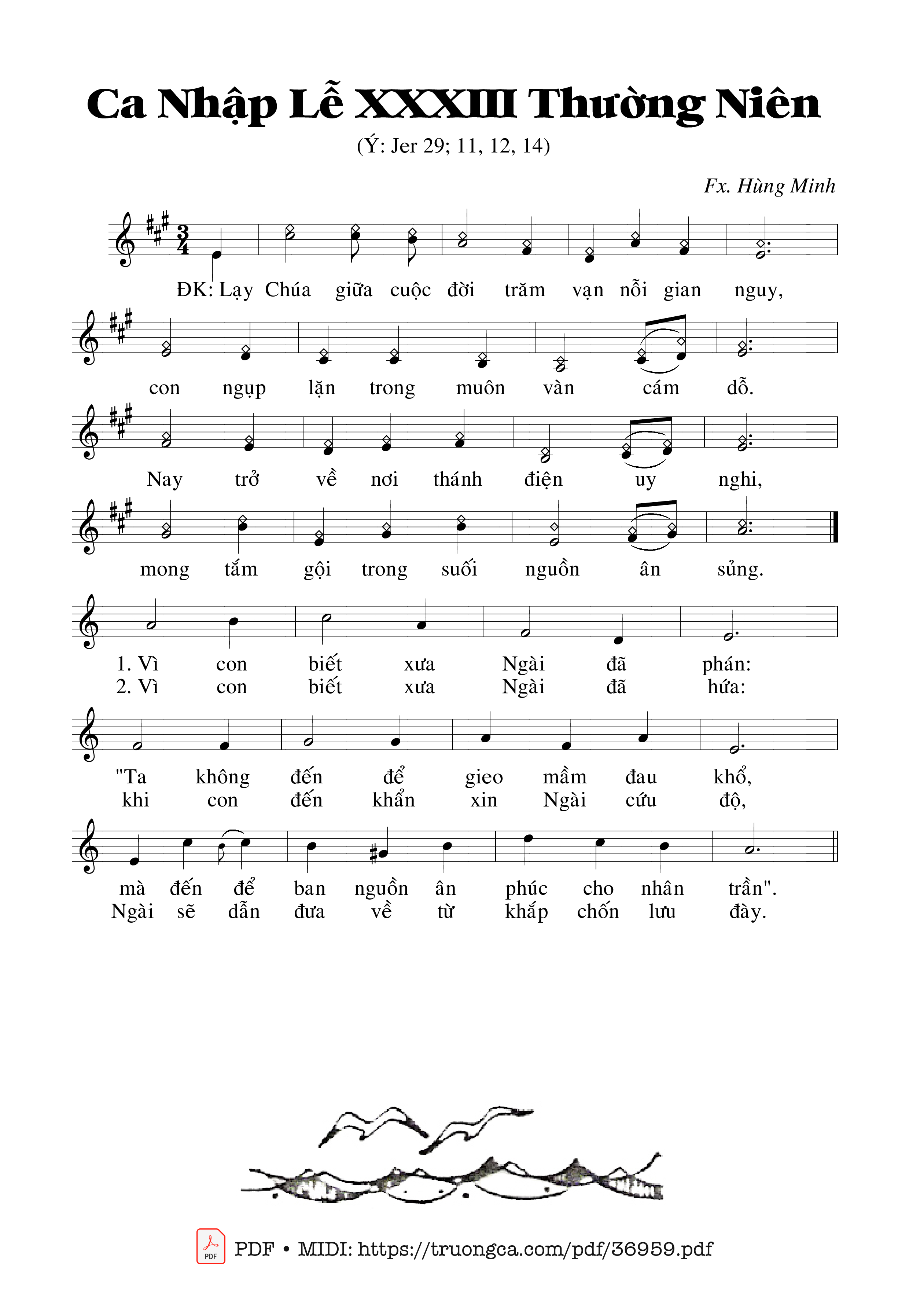 Page 1 of Sheet music PDF Ca Nhập Lễ 33 Thường Niên (Jer. 29) - Trần Hùng Minh