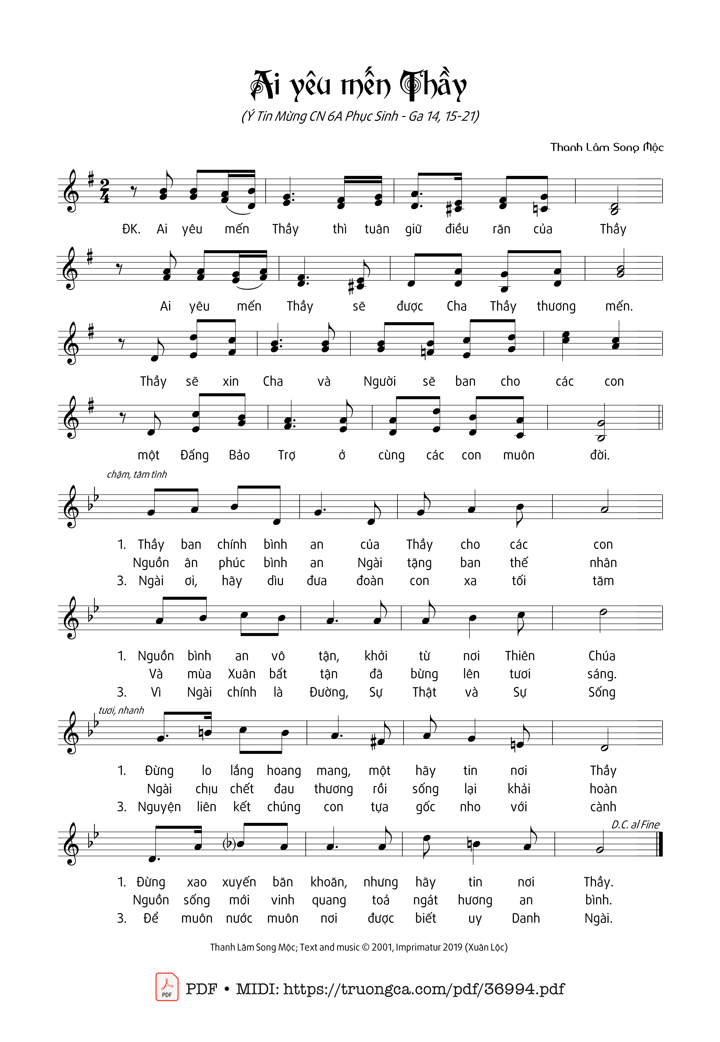 Page 1 of Sheet music PDF Ai Yêu Mến Thầy - Thanh Lâm Song Mộc