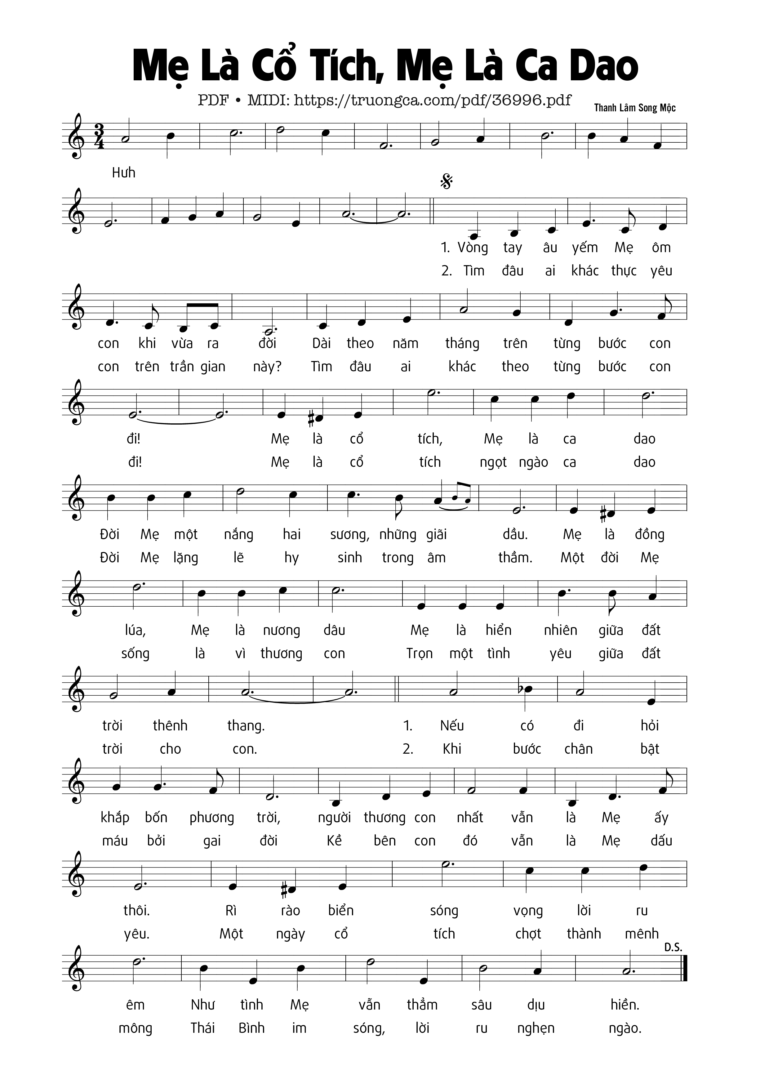 Page 1 of Sheet music PDF Mẹ Là Cổ Tích, Mẹ Là Ca Dao - Thanh Lâm Song Mộc