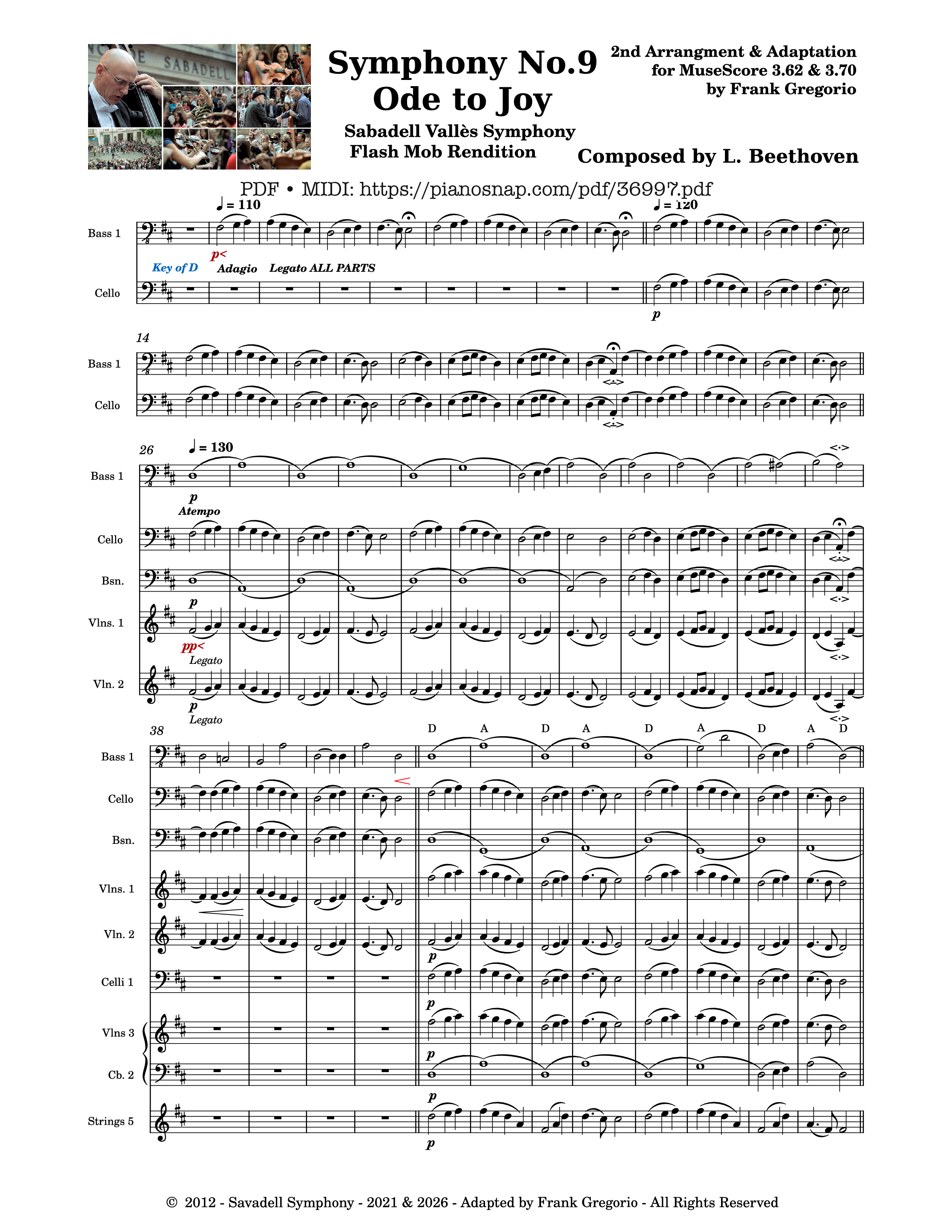 Page 1 of Sheet music PDF Symphony No.9 Ode to Joy, Flash Mob Rendition - Composed by L. Beethoven