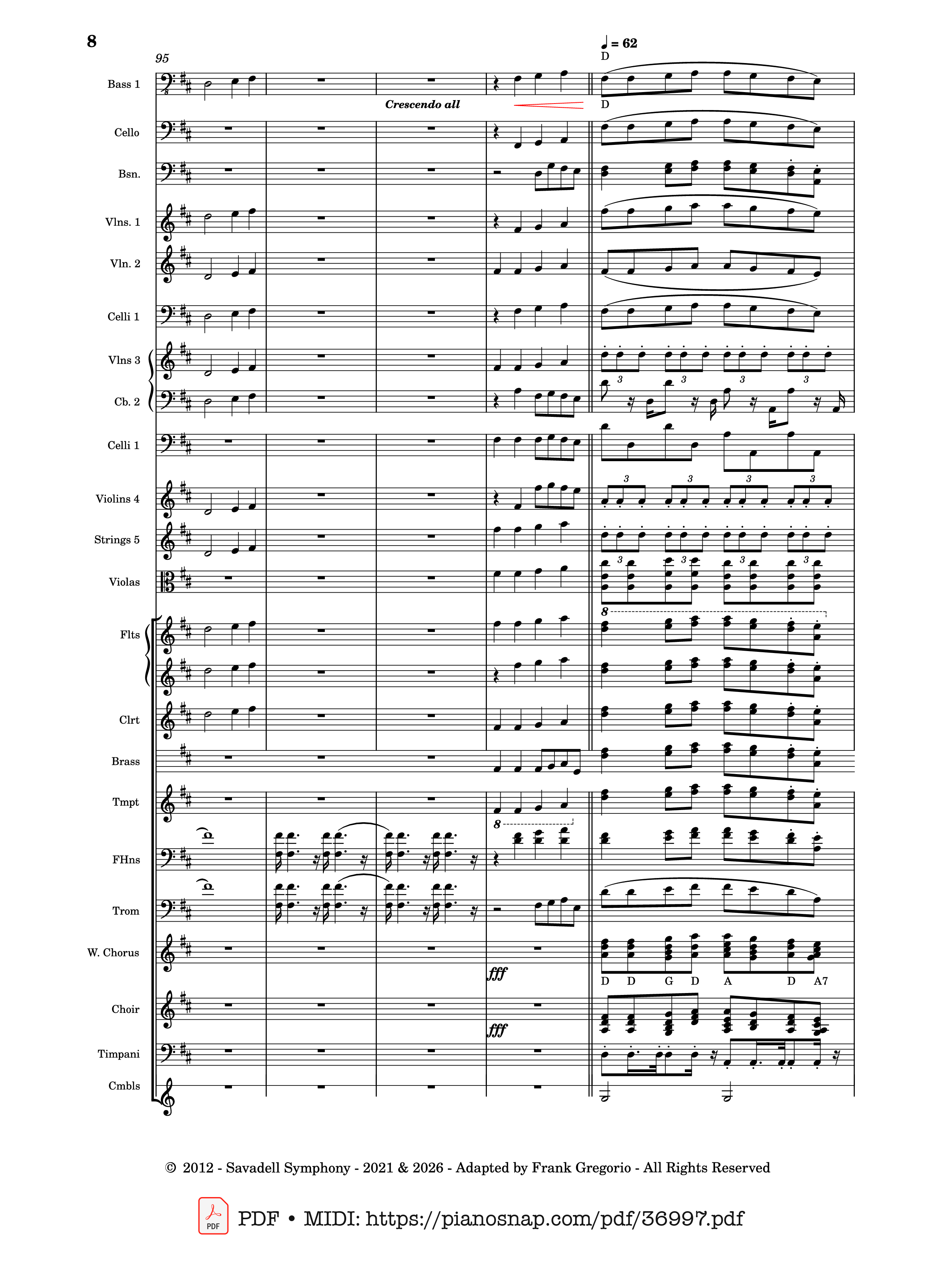 Page 8 of Sheet music PDF Symphony No.9 Ode to Joy, Flash Mob Rendition - Composed by L. Beethoven