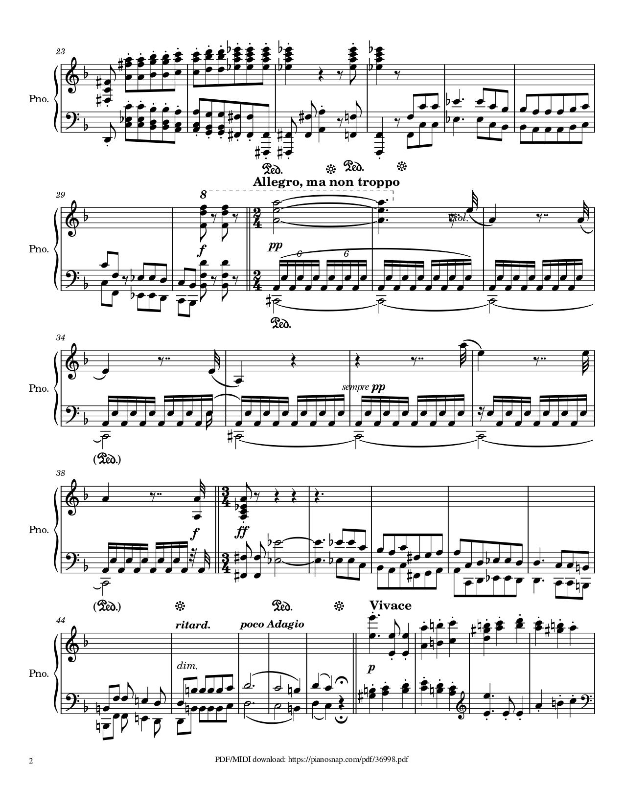 Page 2 of Sheet music PDF Piano Symphony no.9, 4th Movement, Ode to Joy Piano - Ludwig van Beethoven
