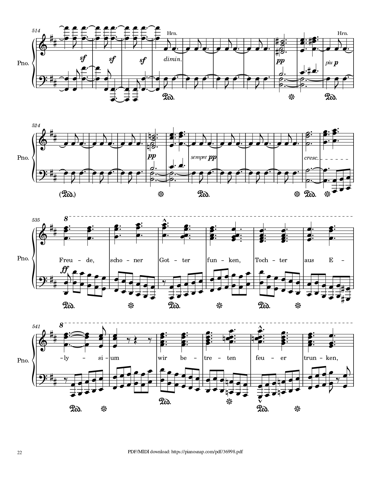 Page 22 of Sheet music PDF Piano Symphony no.9, 4th Movement, Ode to Joy Piano - Ludwig van Beethoven