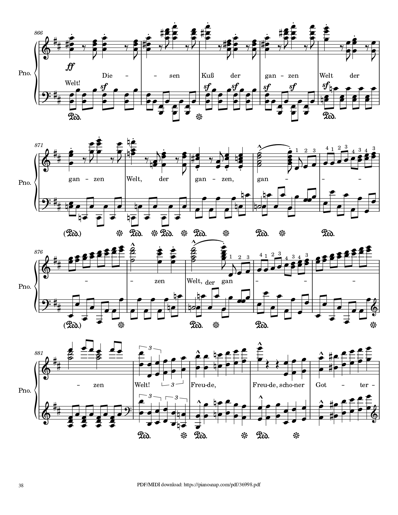 Page 38 of Sheet music PDF Piano Symphony no.9, 4th Movement, Ode to Joy Piano - Ludwig van Beethoven