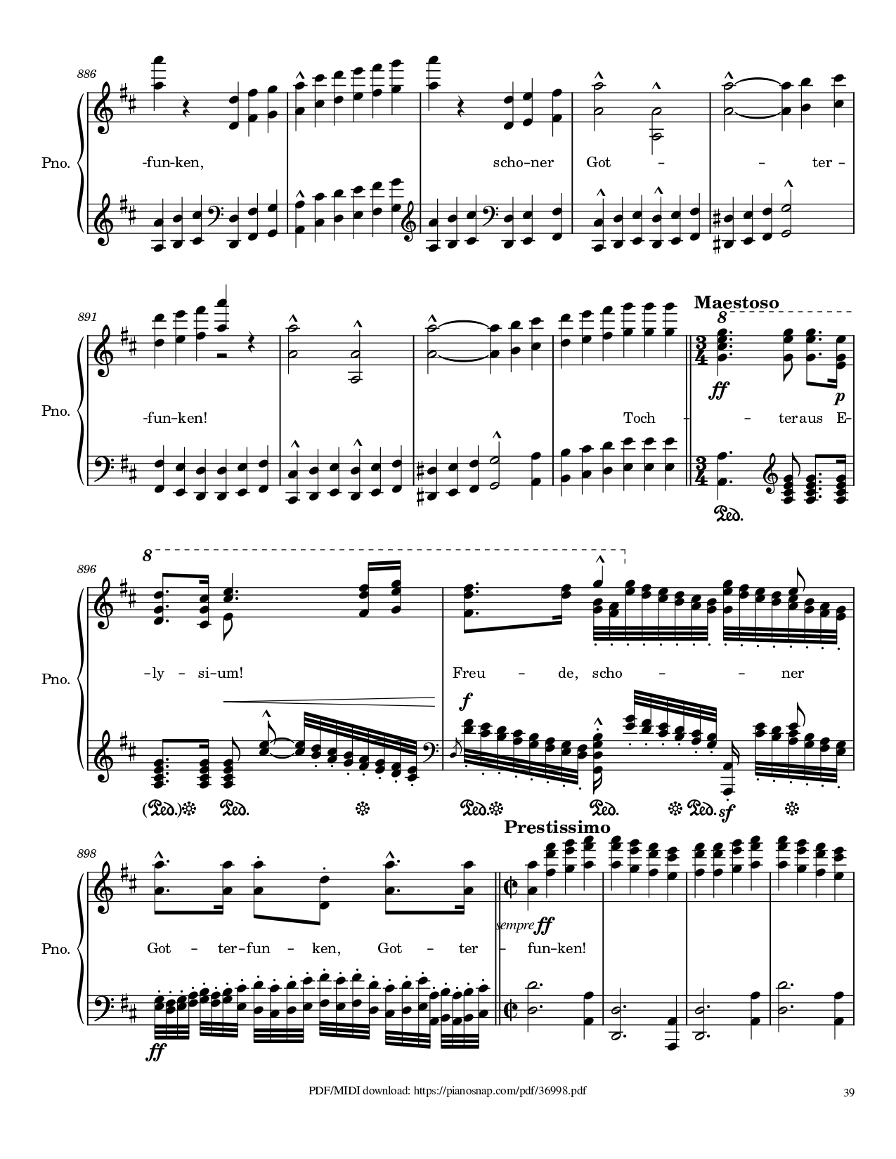 Page 39 of Sheet music PDF Piano Symphony no.9, 4th Movement, Ode to Joy Piano - Ludwig van Beethoven