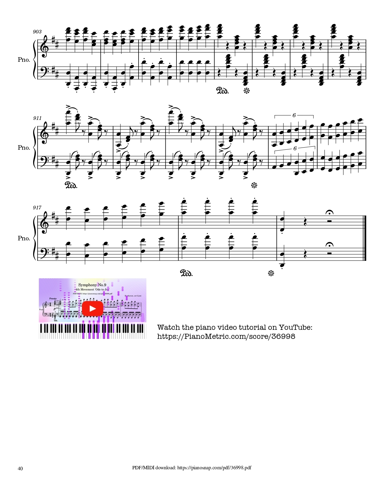 Page 40 of Sheet music PDF Piano Symphony no.9, 4th Movement, Ode to Joy Piano - Ludwig van Beethoven