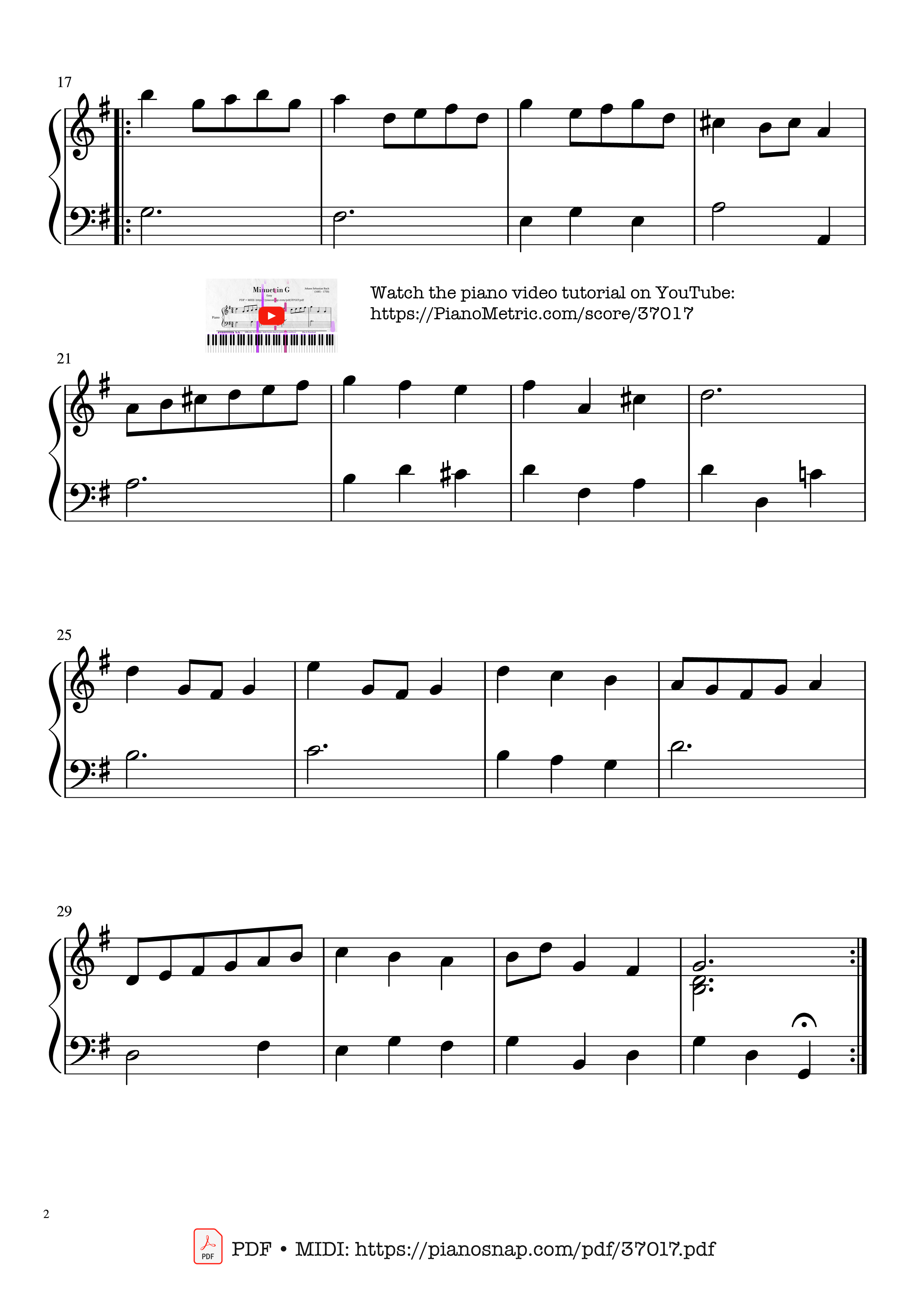 Page 2 of Sheet music PDF Piano Minuet in G - Easy Ending - Johann Sebastian Bach