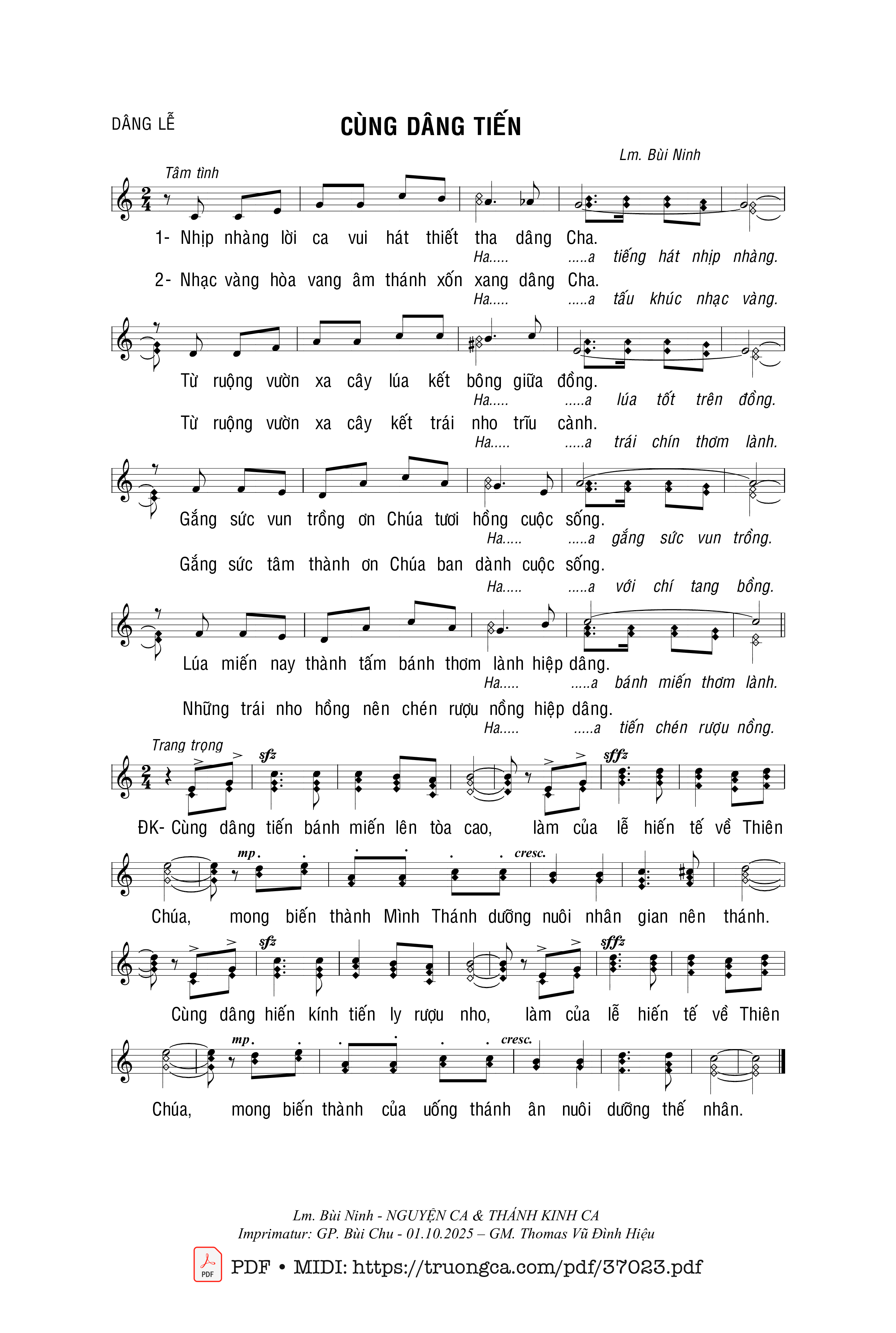 Page 1 of Sheet music PDF Cùng Dâng Tiến - Bùi Ninh