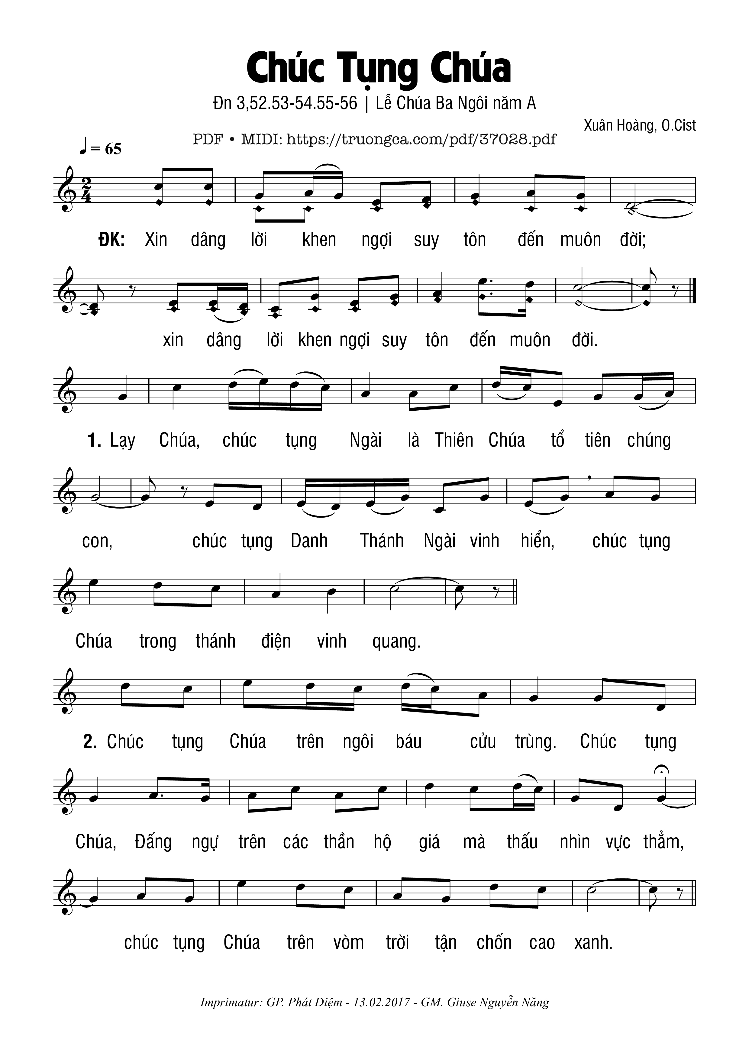Page 1 of Sheet music PDF Chúc Tụng Chúa (Dn. 3) - Xuân Hoàng