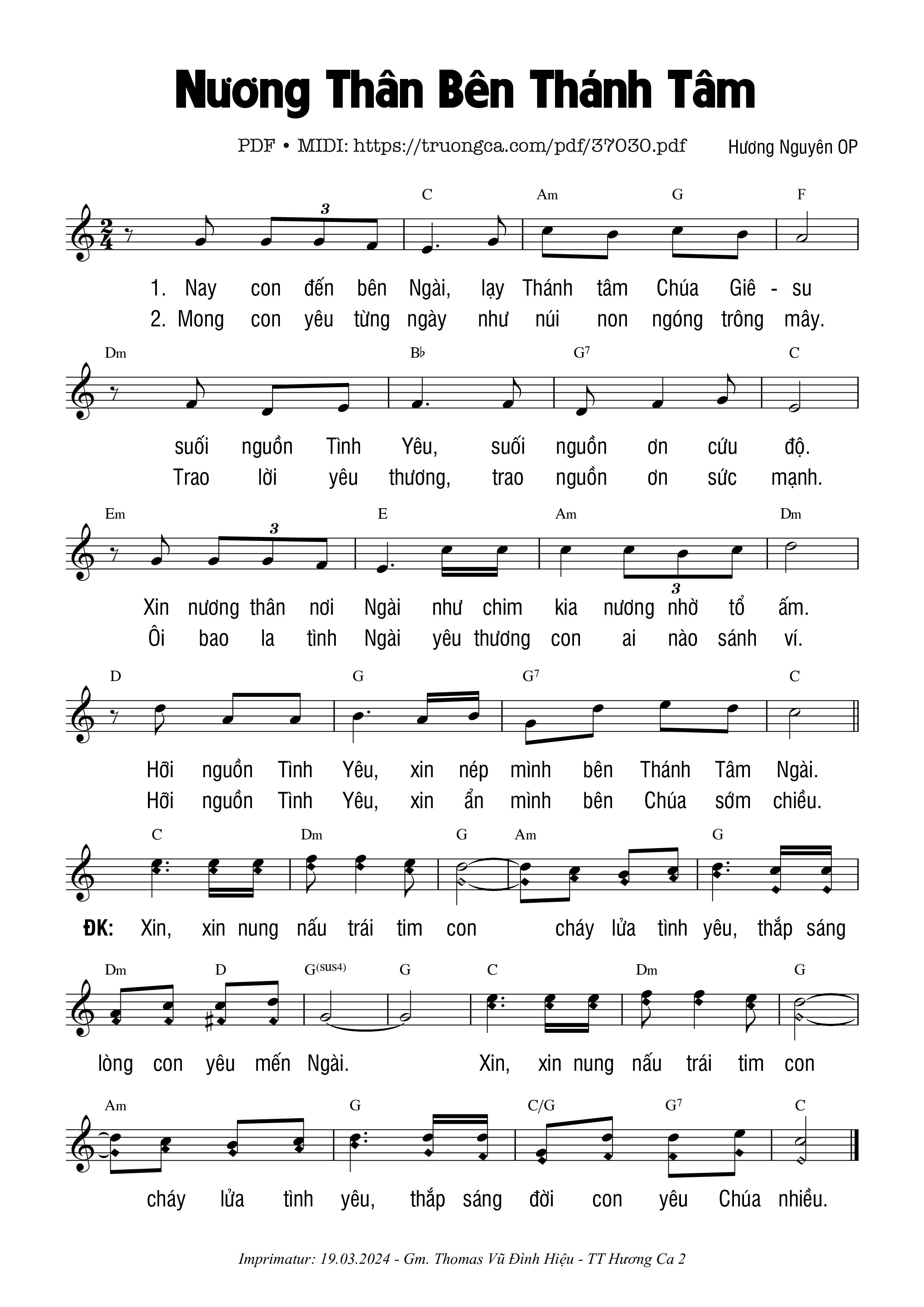 Page 1 of Sheet music PDF Nương Thân Bên Thánh Tâm - Hương Nguyên Op