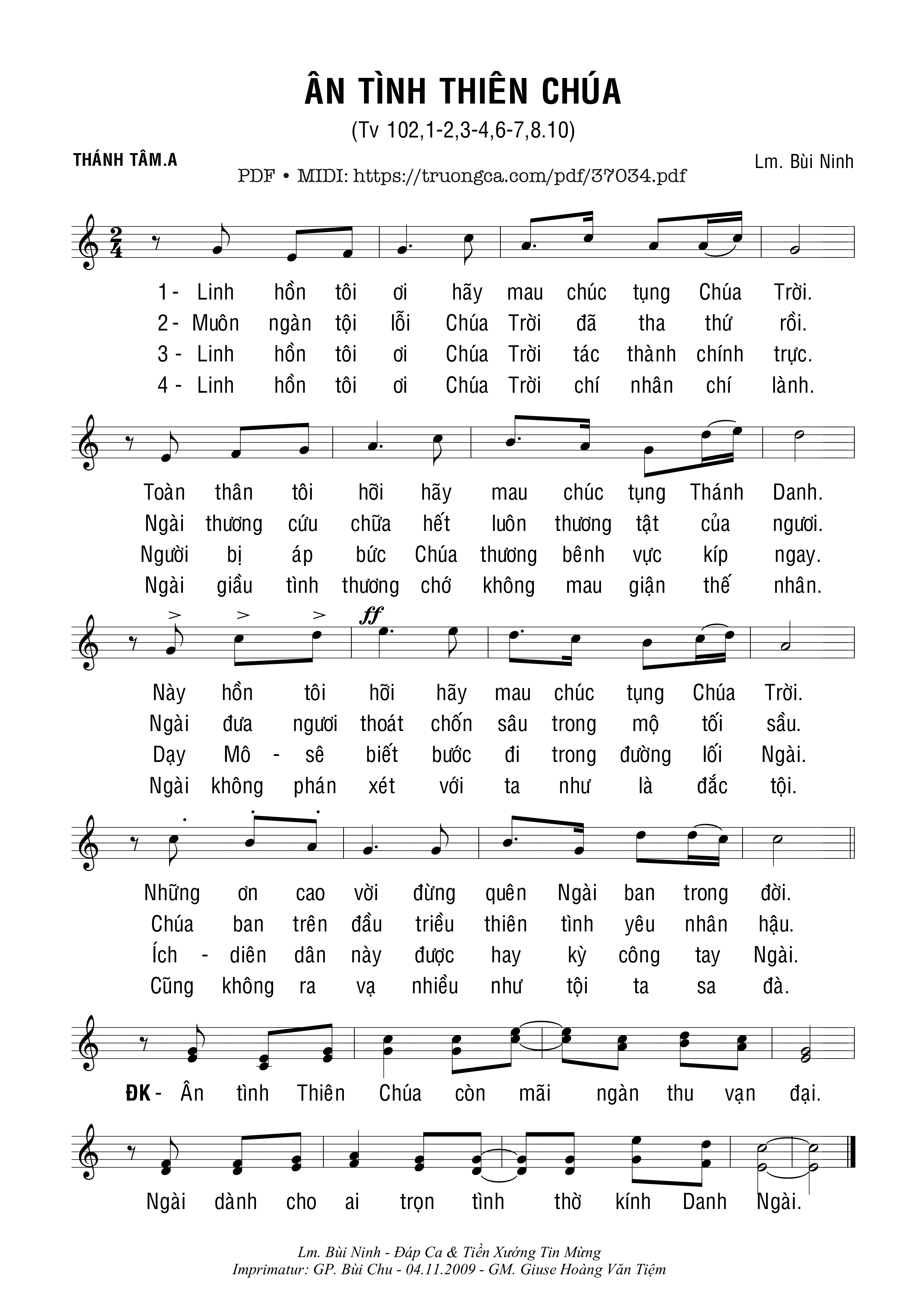Page 1 of Sheet music PDF Thánh Vịnh 102, Ân Tình Thiên Chúa - Bùi Ninh