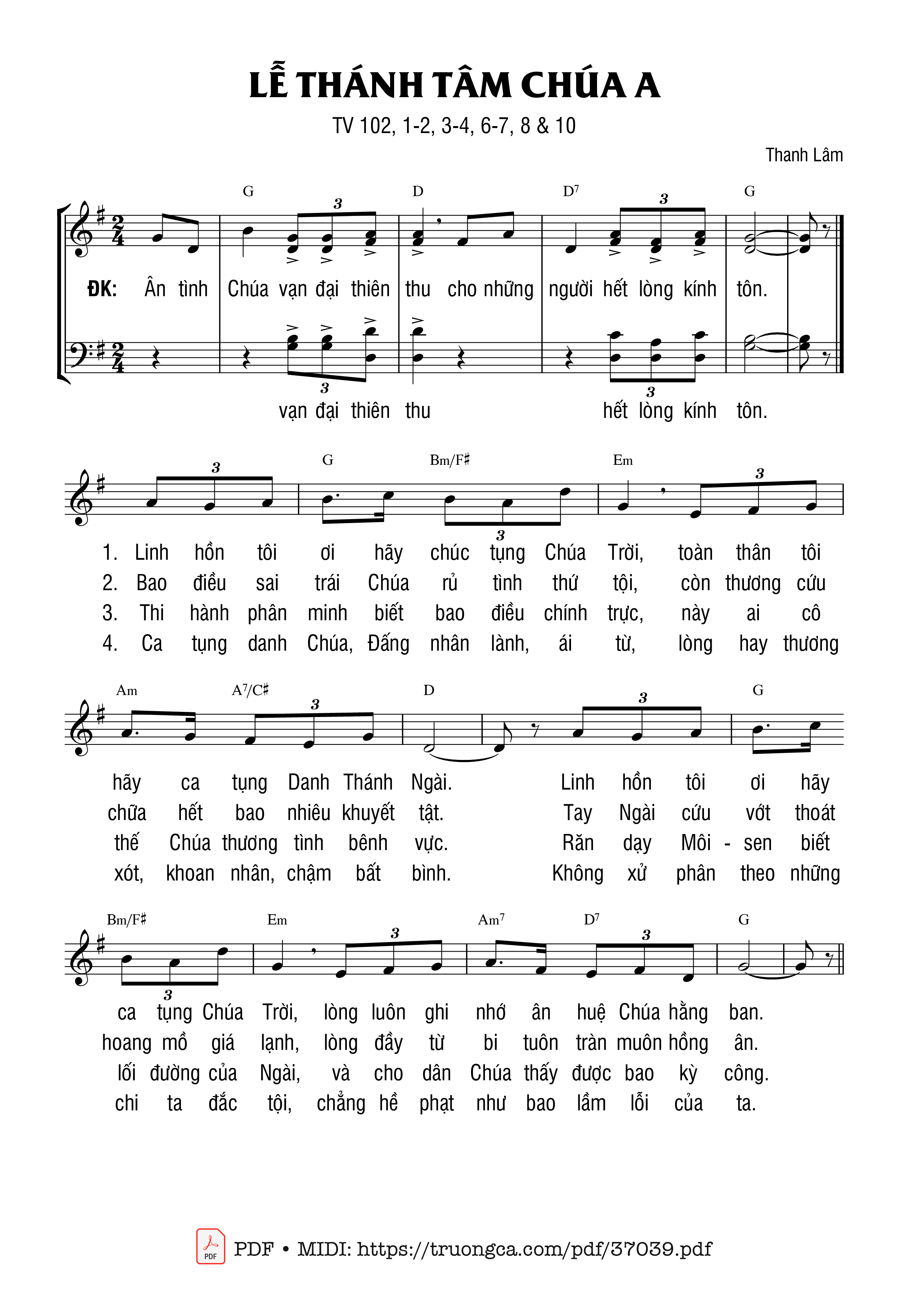 Page 1 of Sheet music PDF Thánh Vịnh 102, Lễ Thánh Tâm Chúa A - Thanh Lâm