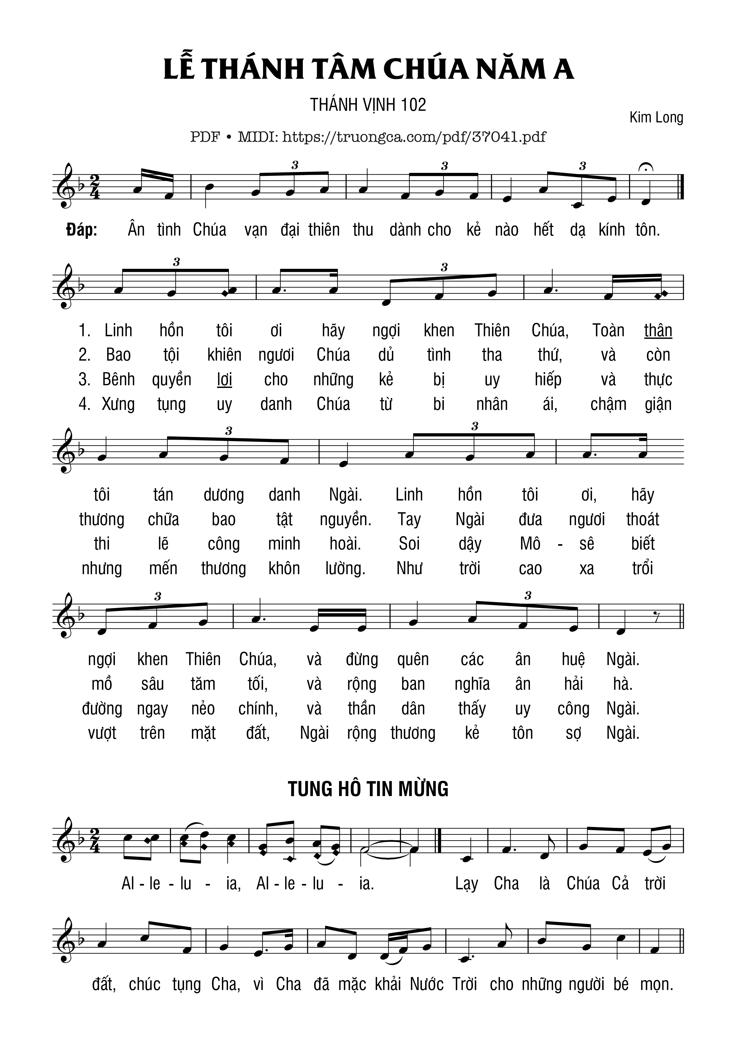 Page 1 of Sheet music PDF Thánh Vịnh 102, Lễ Thánh Tâm Chúa - Kim Long