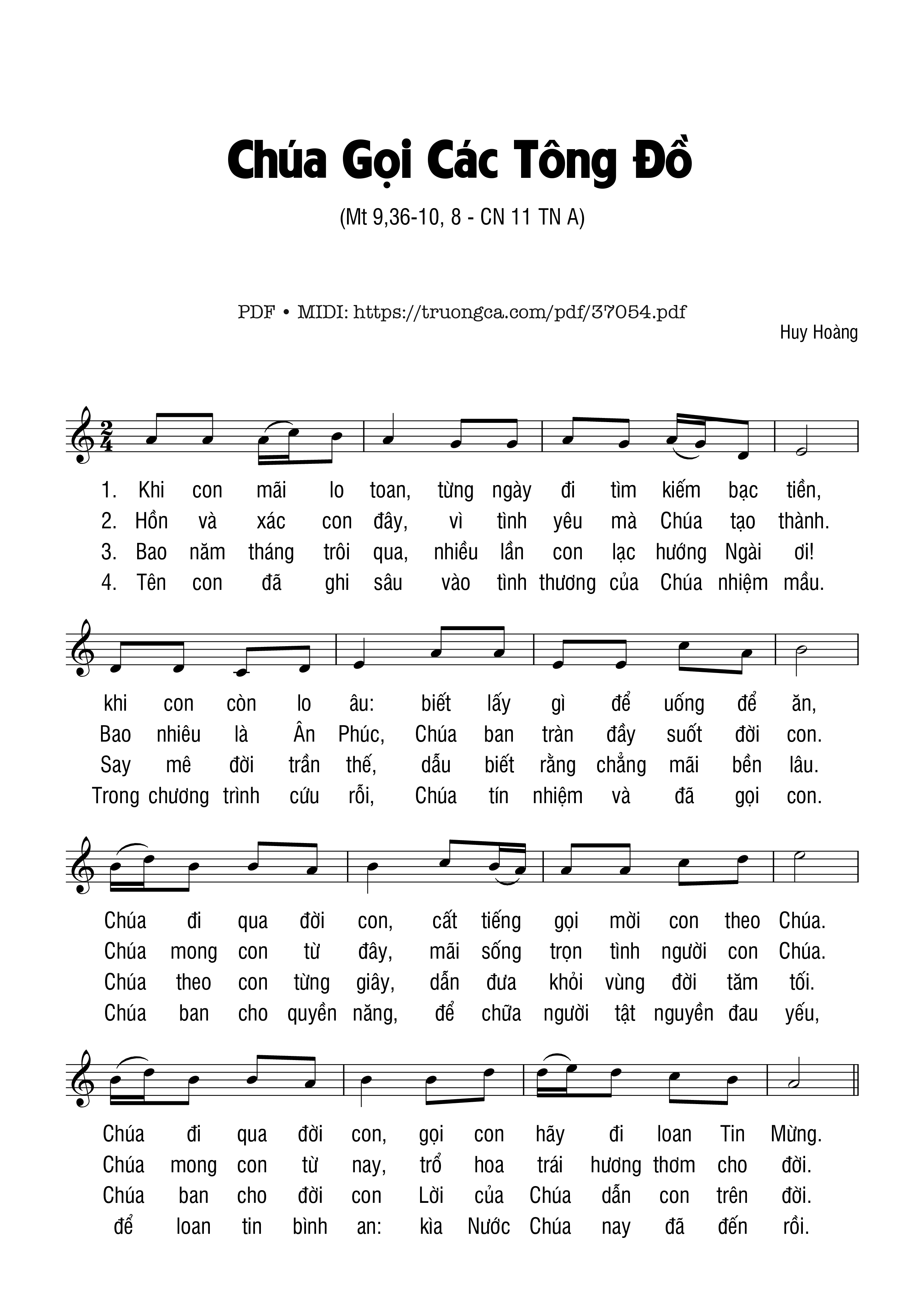 Page 1 of Sheet music PDF Chúa Gọi Các Tông Đồ - Huy Hoàng