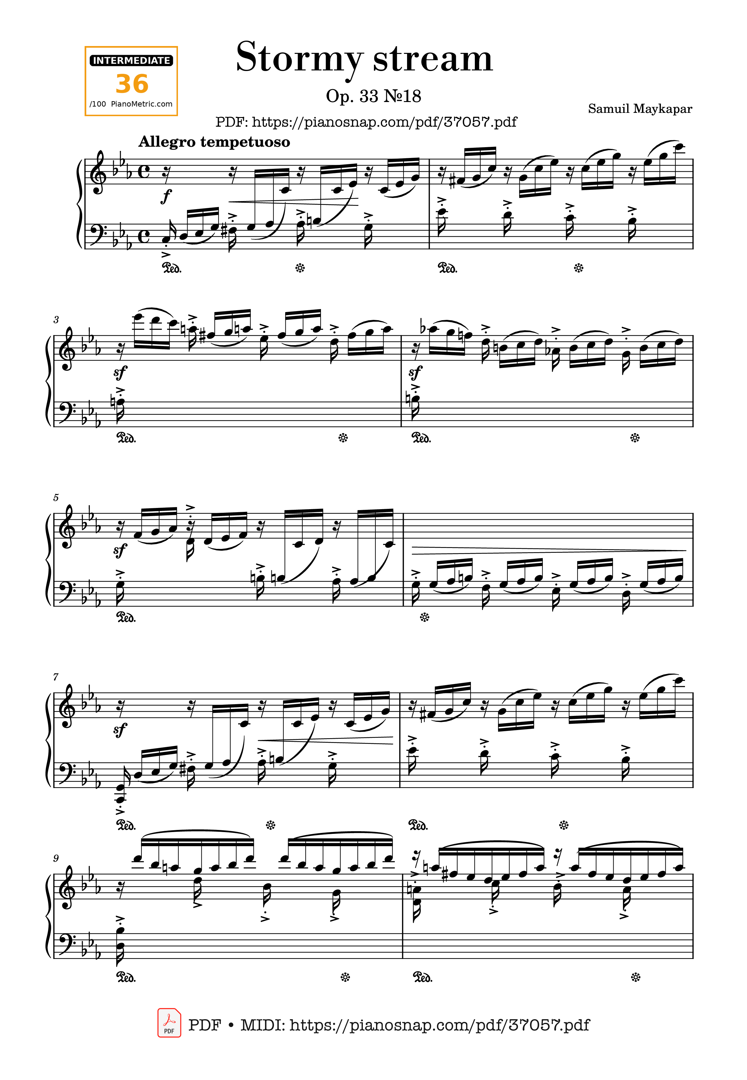 Page 1 of Sheet music PDF Etude Op. 33 No. 18 Stormy stream - Samuil Maykapar