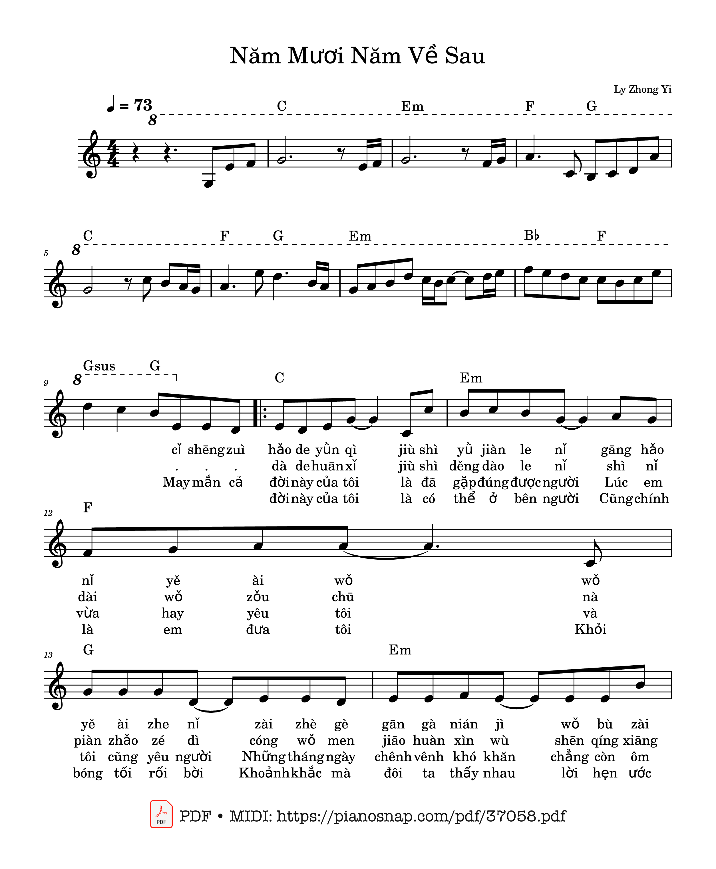 Page 1 of Sheet music PDF Piano Năm Mươi Năm Về Sau - lời việt - Ly Zhong Yi