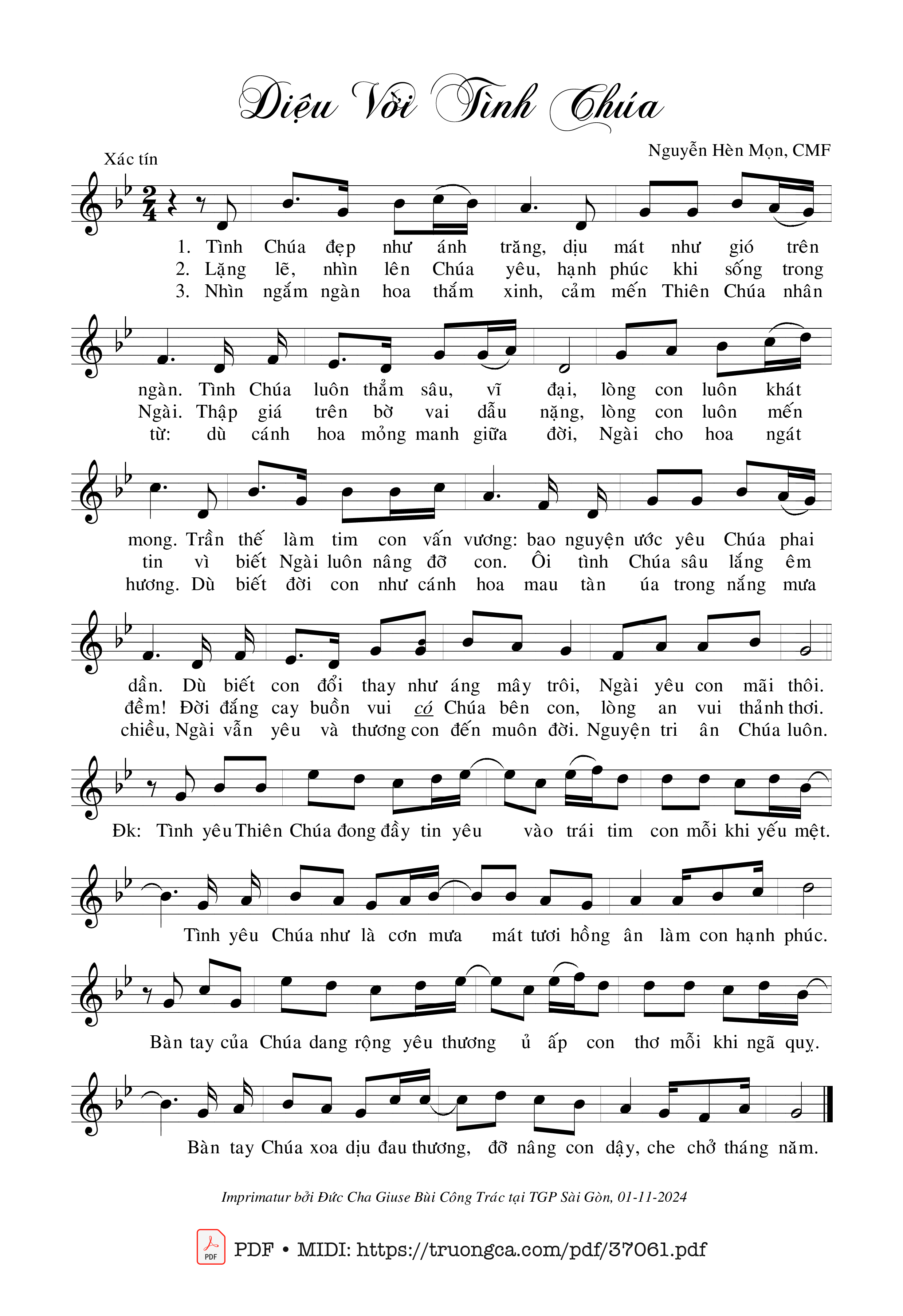Page 1 of Sheet music PDF Diệu Vời Tình Chúa - Nguyễn Hèn Mọn