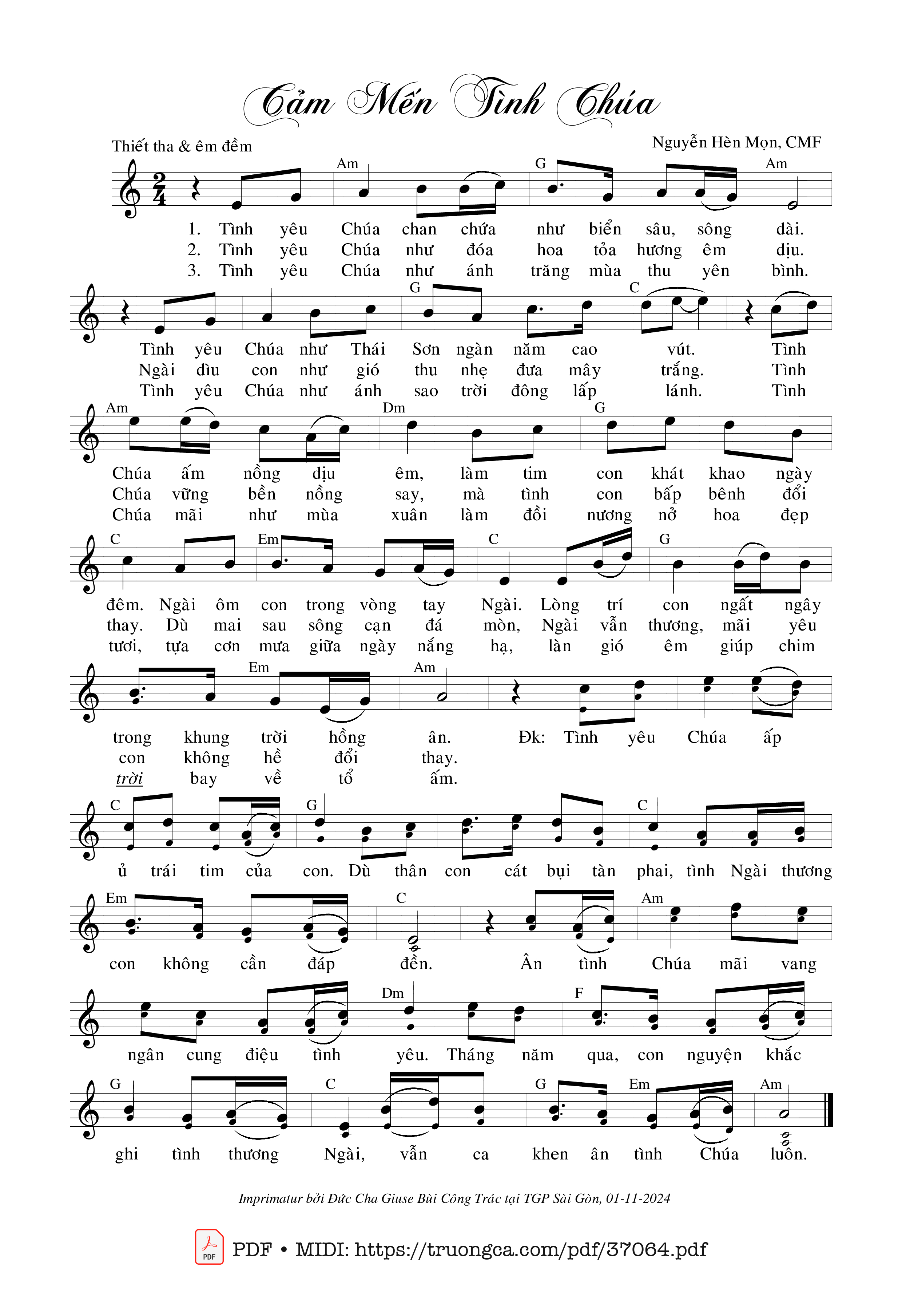 Page 1 of Sheet music PDF Cảm Mến Tình Chúa - Nguyễn Hèn Mọn