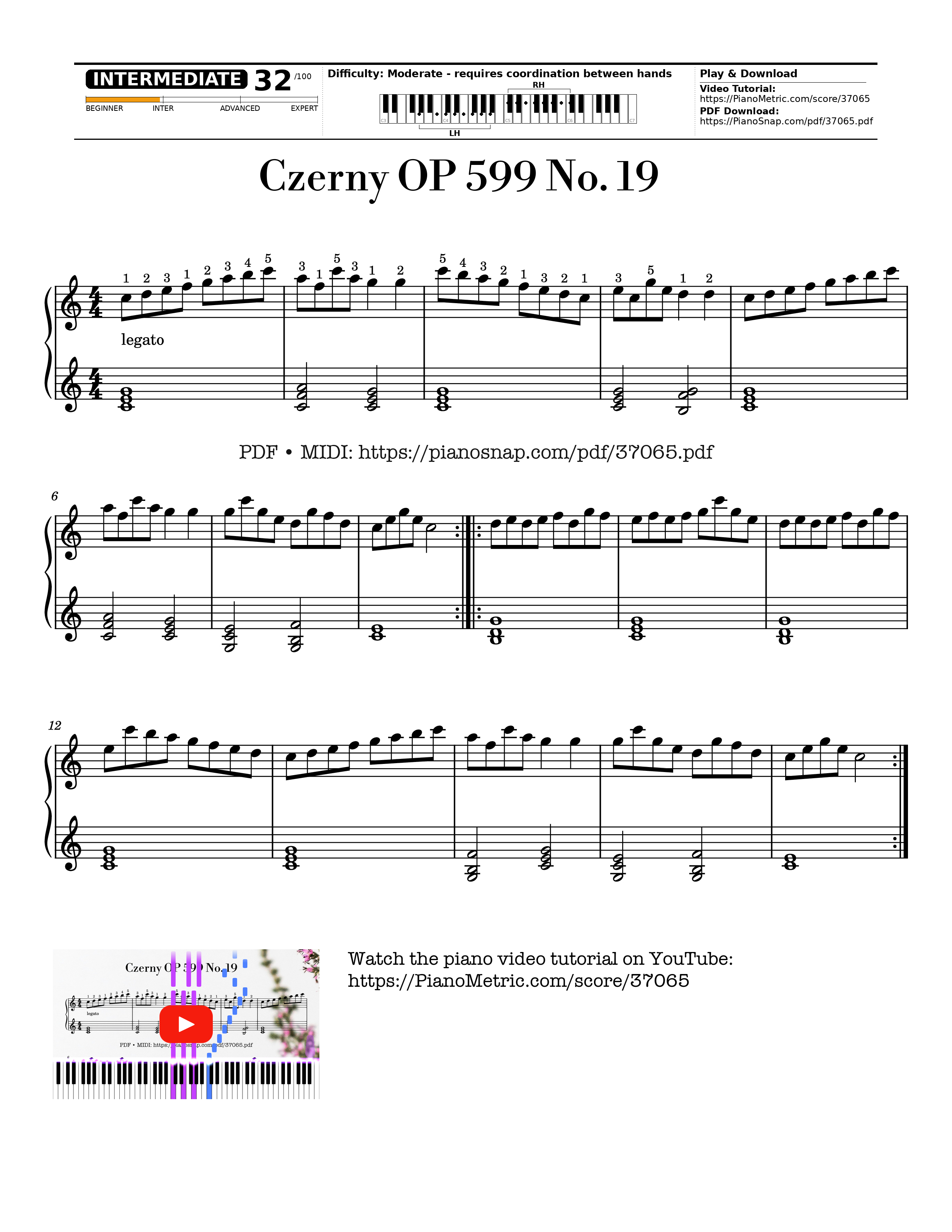 Page 1 of Sheet music PDF Piano Czerny OP 599 No. 19 - Czerny