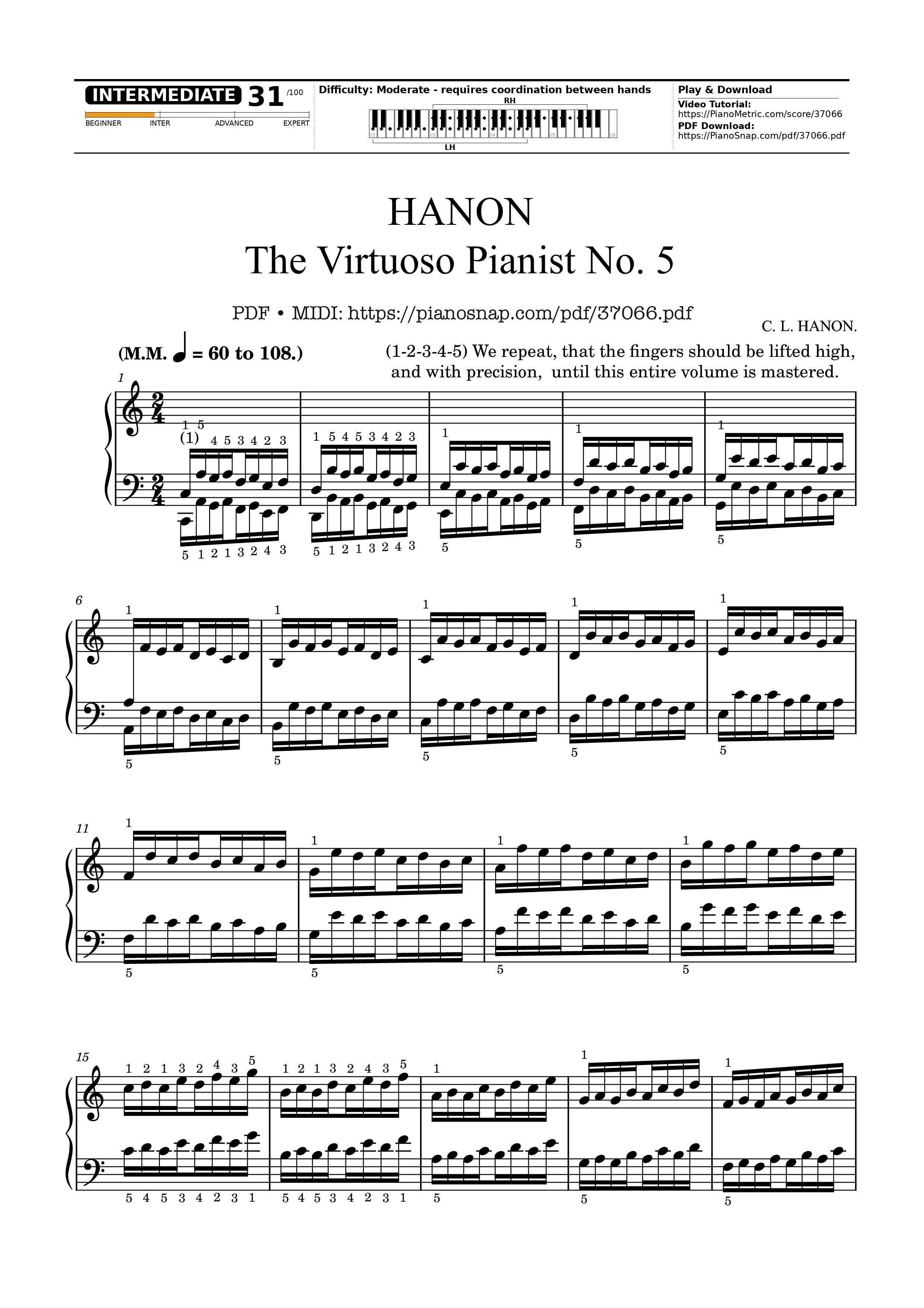 Page 1 of Sheet music PDF Hanon - The Virtuoso Pianist No. 5 - Charles-Louis Hanon