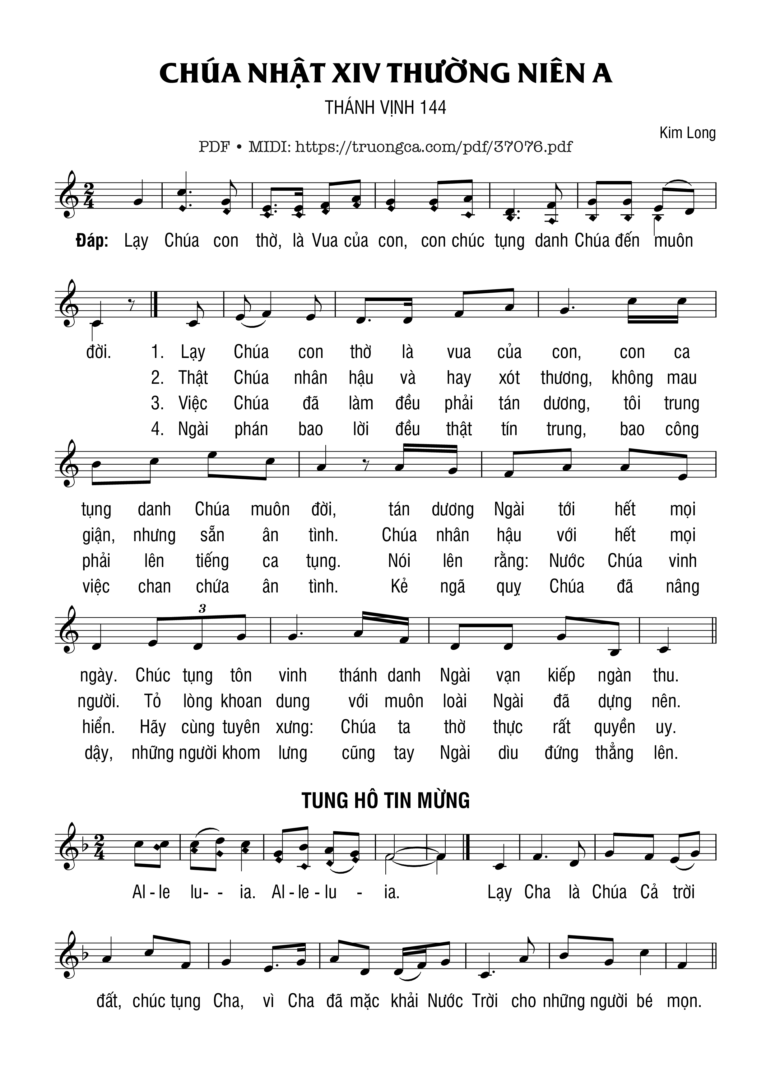 Page 1 of Sheet music PDF Thánh Vịnh 144, Chúa Nhật 14A Thường Niên - Kim Long