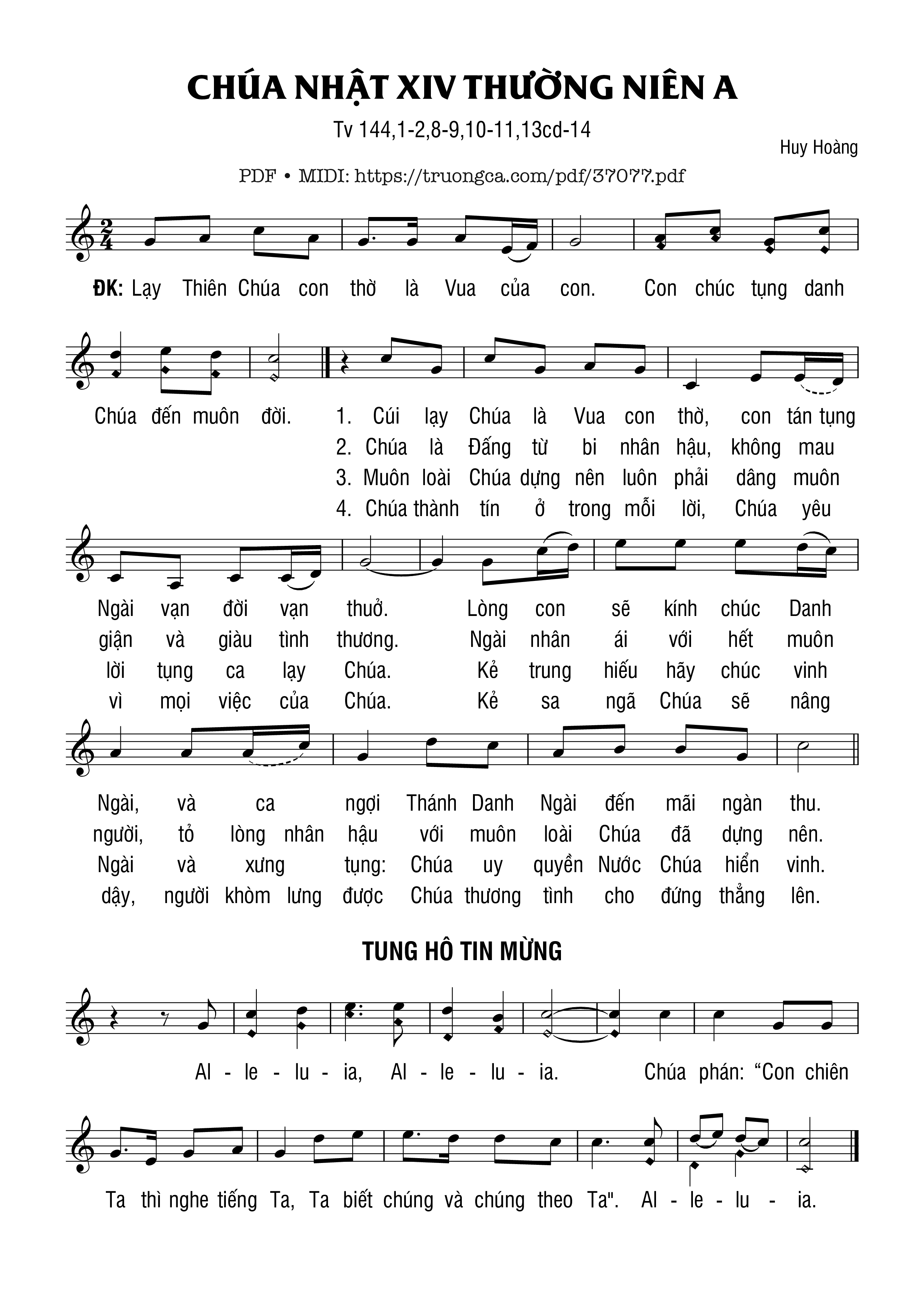 Page 1 of Sheet music PDF Thánh Vịnh 144, Chúa Nhật 14A Thường Niên - Huy Hoàng