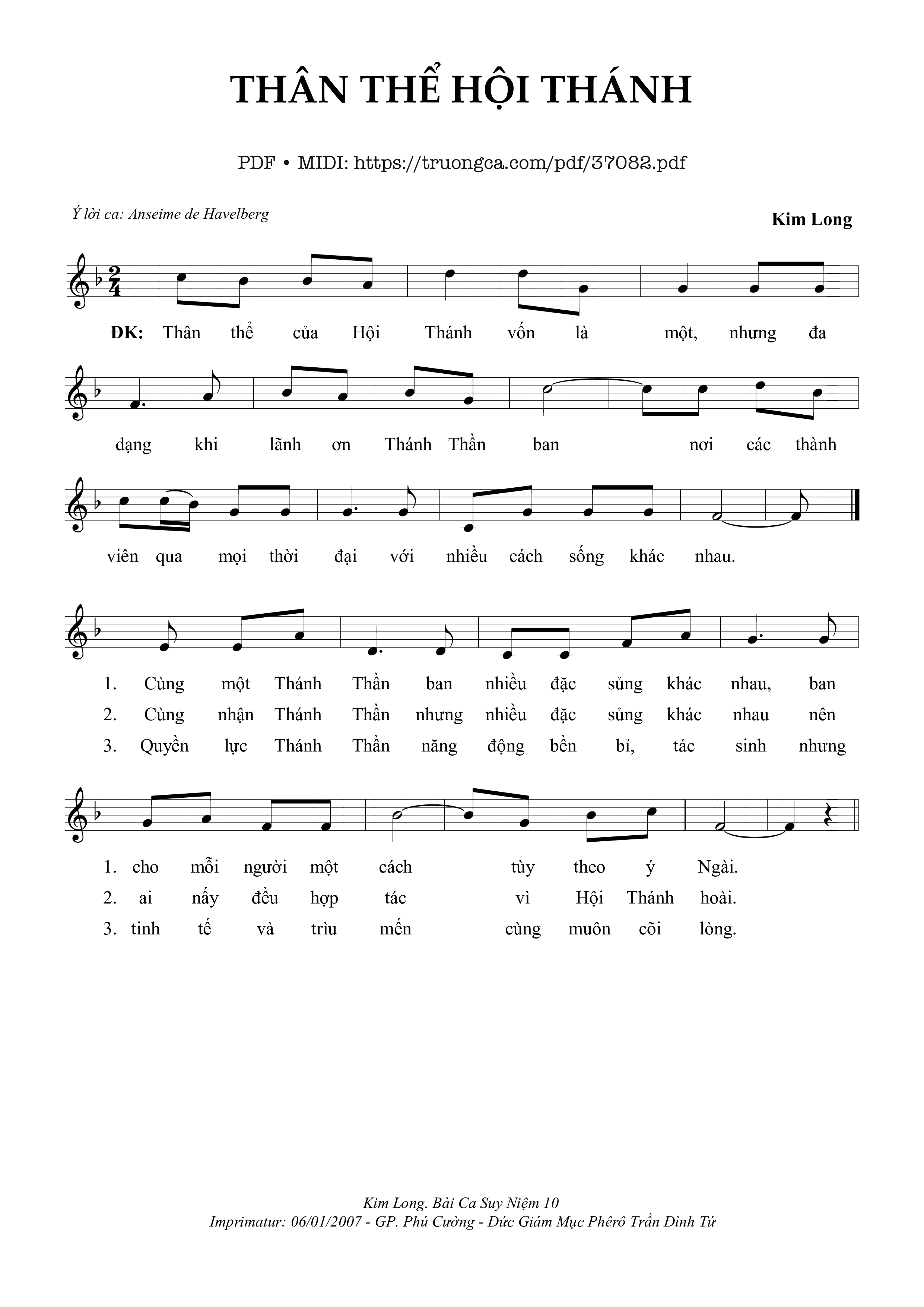 Page 1 of Sheet music PDF Thân Thể Hội Thánh - Kim Long