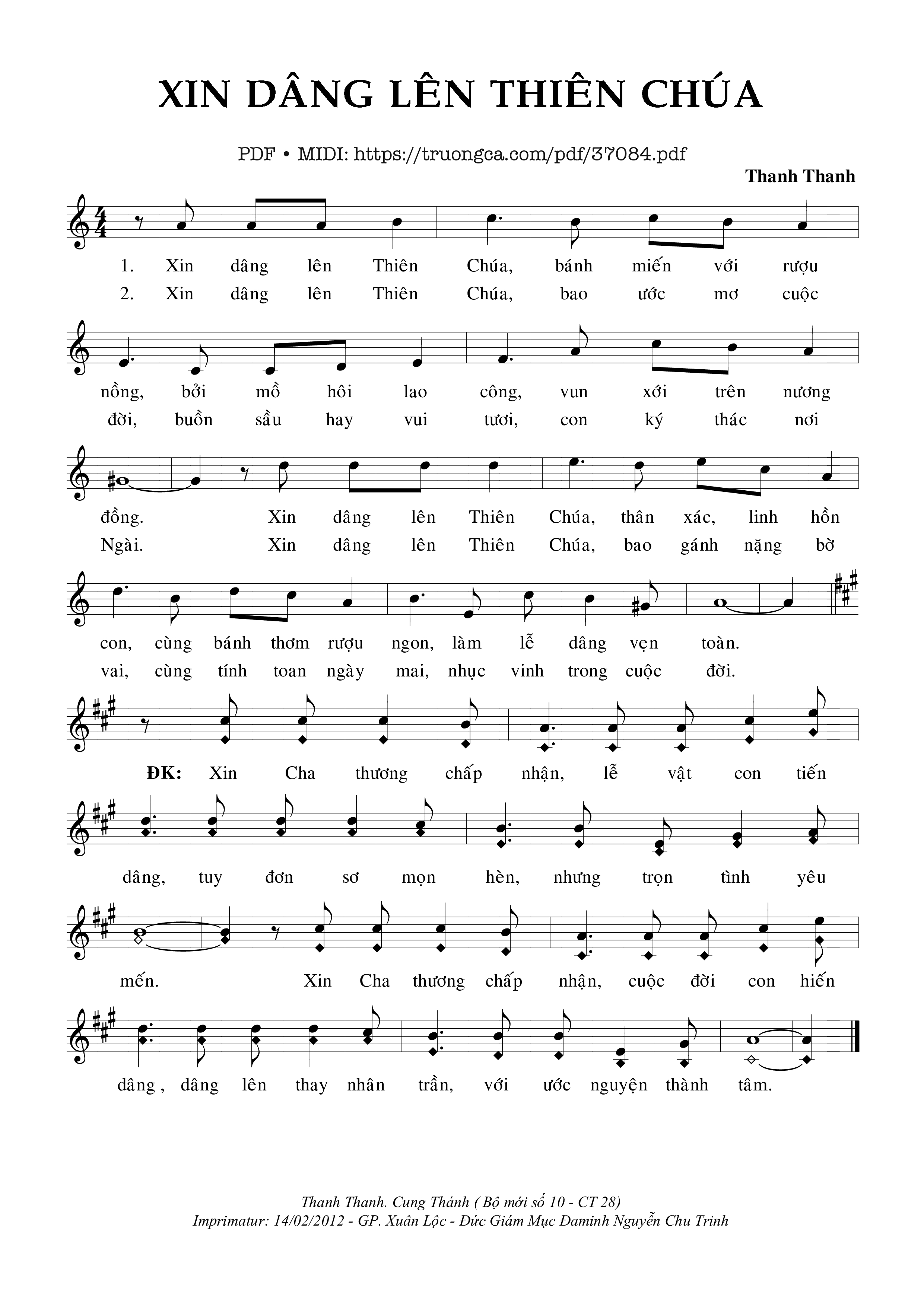 Page 1 of Sheet music PDF Xin Dâng Lên Thiên Chúa - Thanh Thanh
