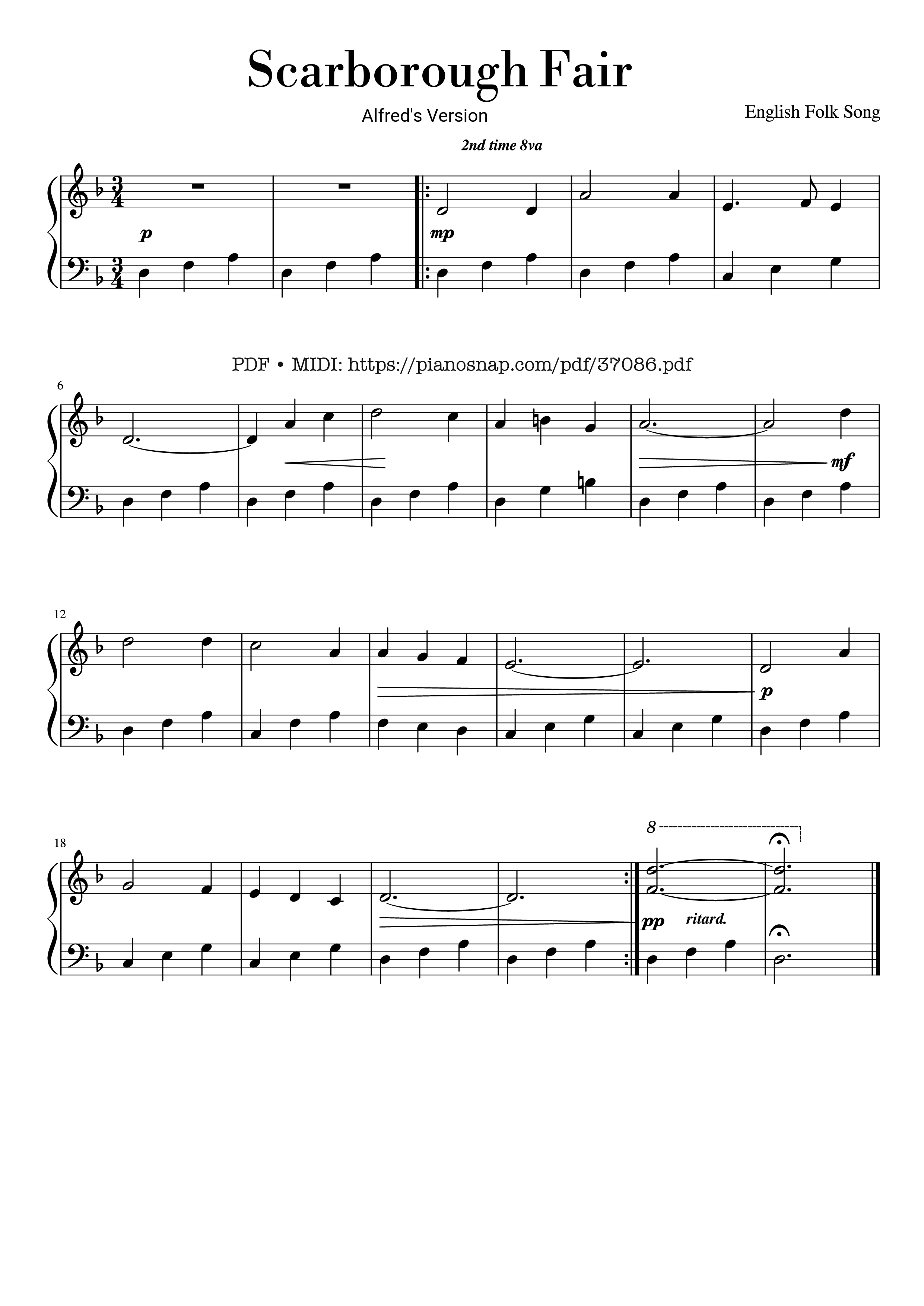 Page 1 of Sheet music PDF Piano Scarborough Fair (Alfred
