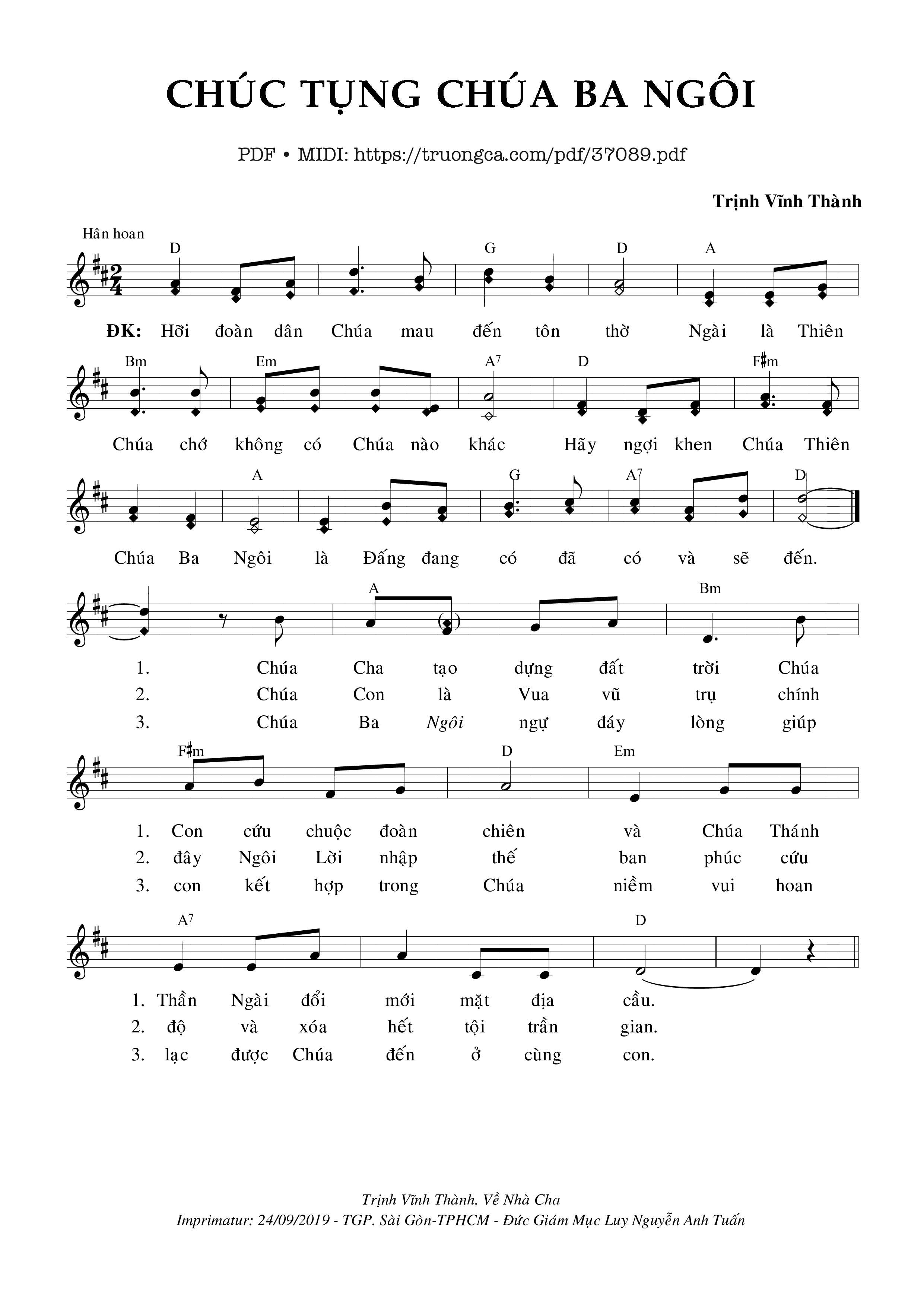 Page 1 of Sheet music PDF Chúc Tụng Chúa Ba Ngôi - Trịnh Vĩnh Thành