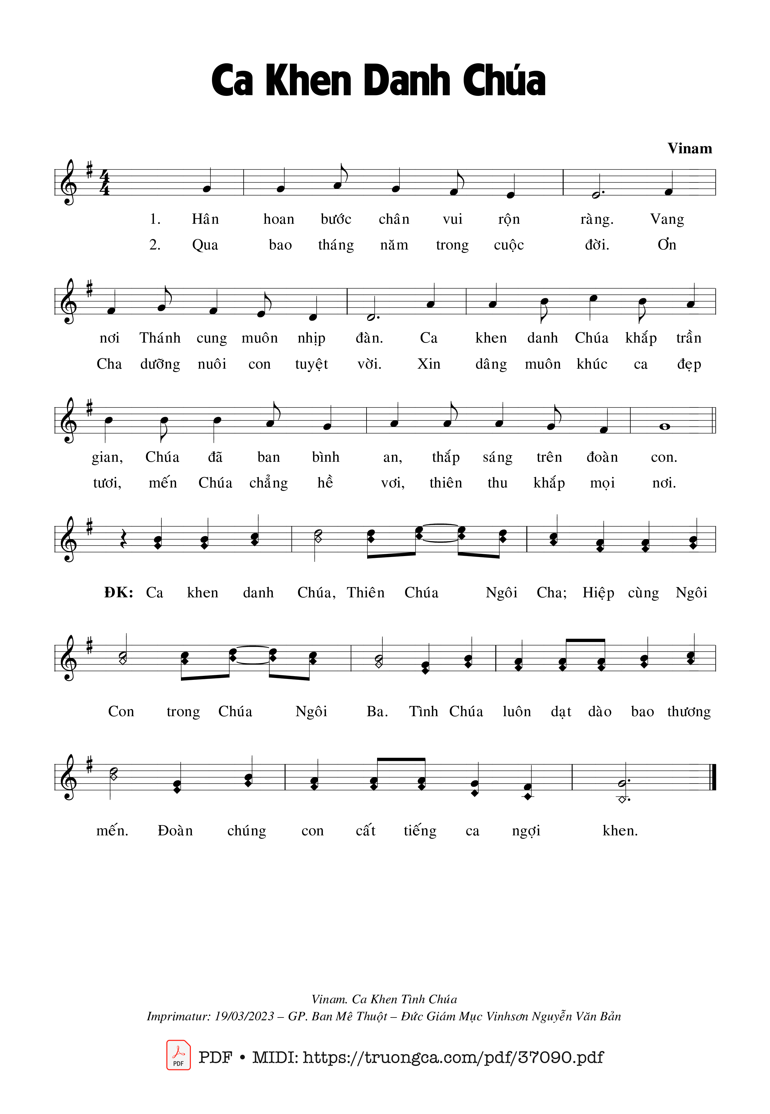 Page 1 of Sheet music PDF Ca Khen Danh Chúa -  Vinam