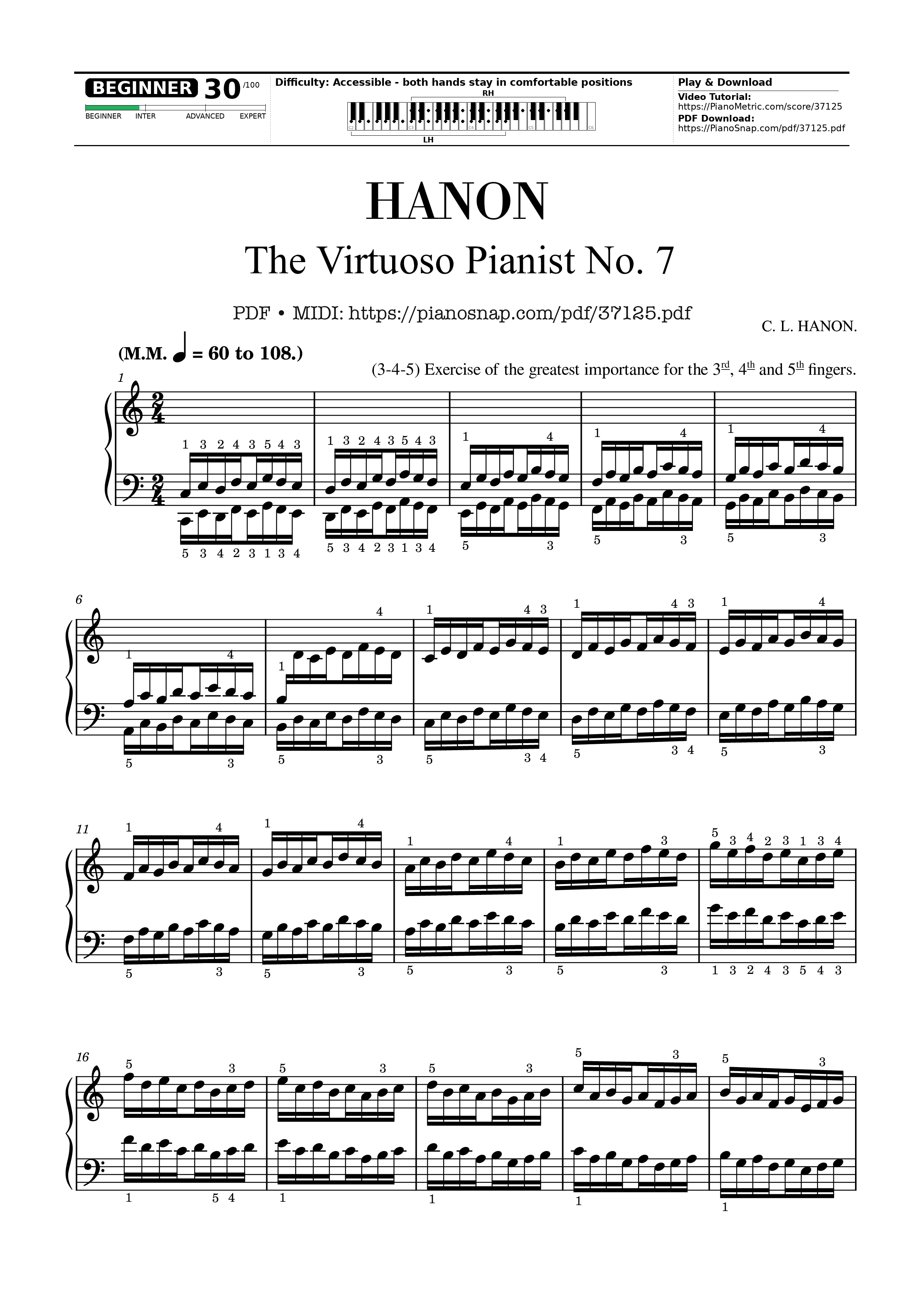 Page 1 of Sheet music PDF Hanon - The Virtuoso Pianist No. 7 - Charles-Louis Hanon