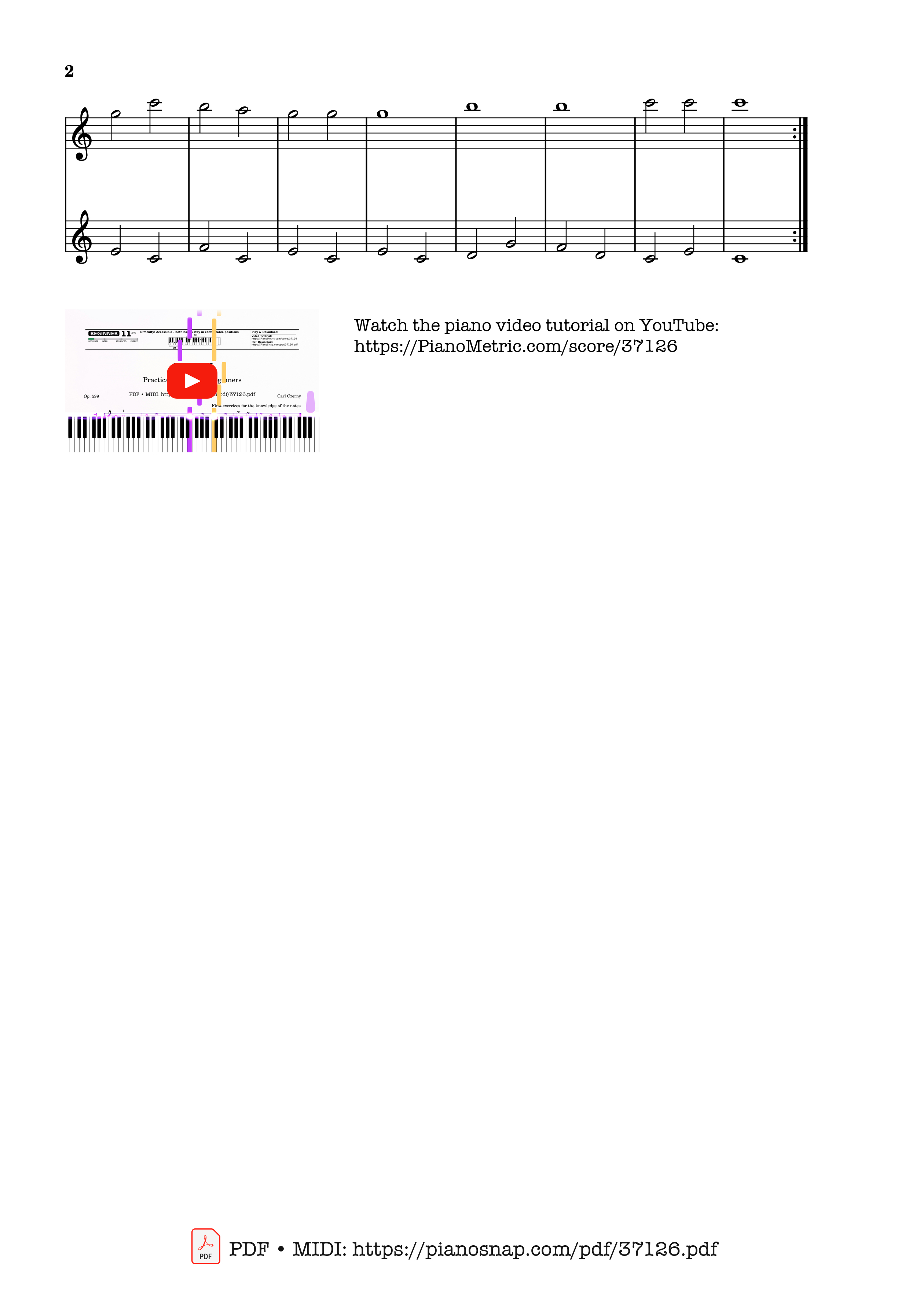 Page 2 of Sheet music PDF CZERNY - Practical Method for Beginners, Op. 599, No. 1-2 - Carl Czerny