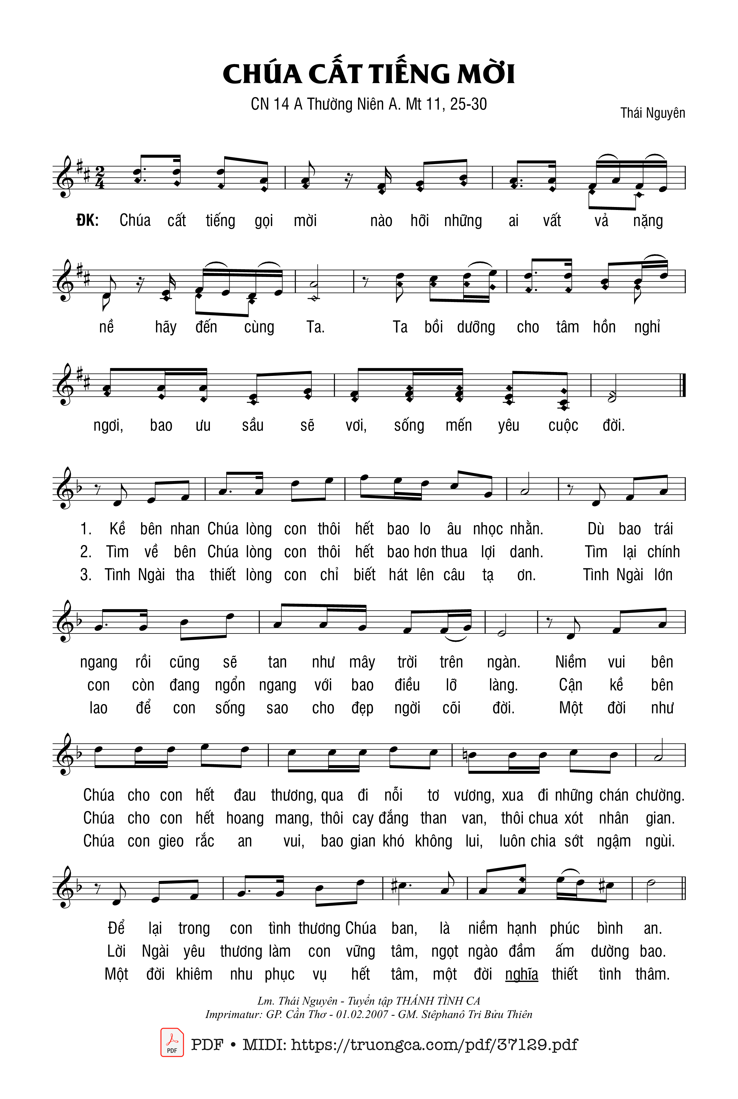 Page 1 of Sheet music PDF Chúa Cất Tiếng Mời - Thái Nguyên