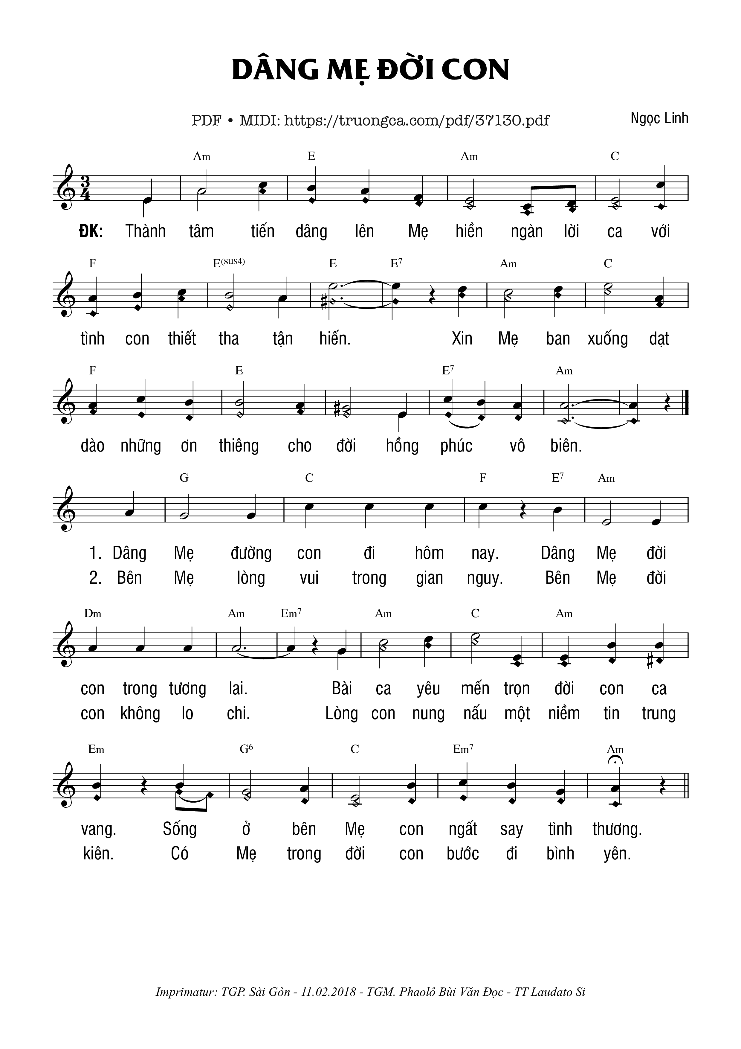 Page 1 of Sheet music PDF Dâng Mẹ Đời Con - Ngọc Linh