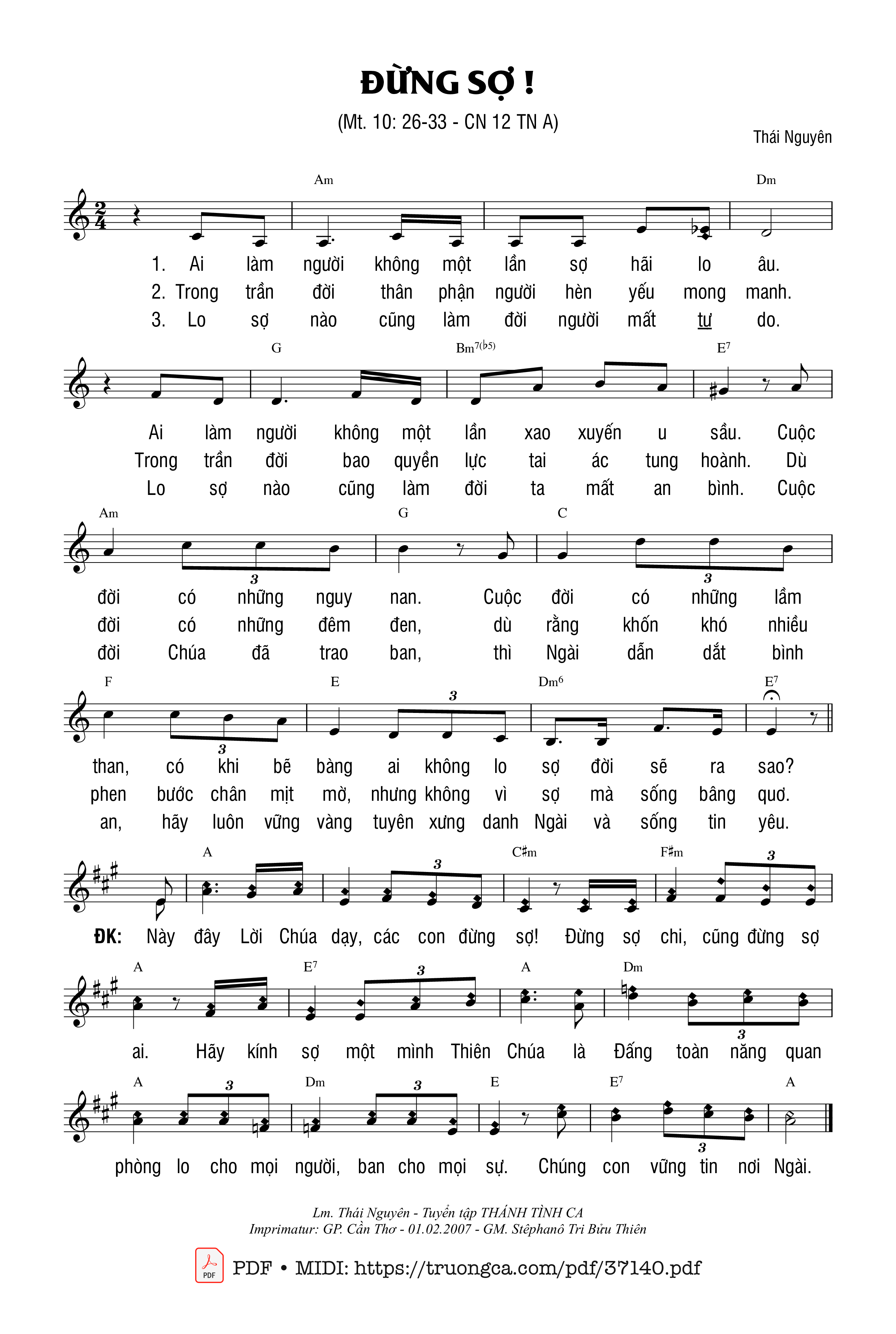Page 1 of Sheet music PDF Đừng Sợ - Thái Nguyên