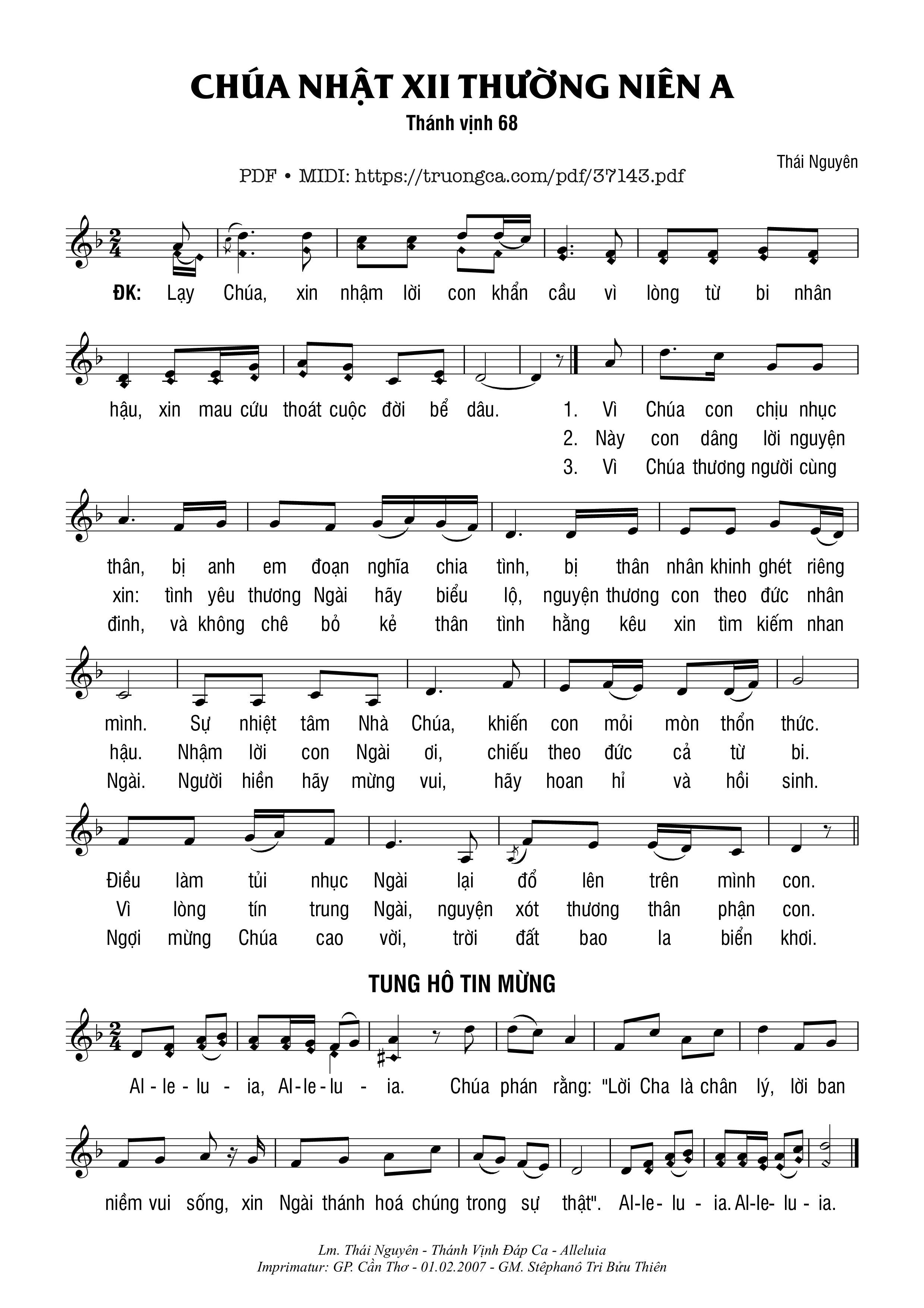 Page 1 of Sheet music PDF Thánh Vịnh 68, Chúa Nhật 12A Thường Niên - Thái Nguyên