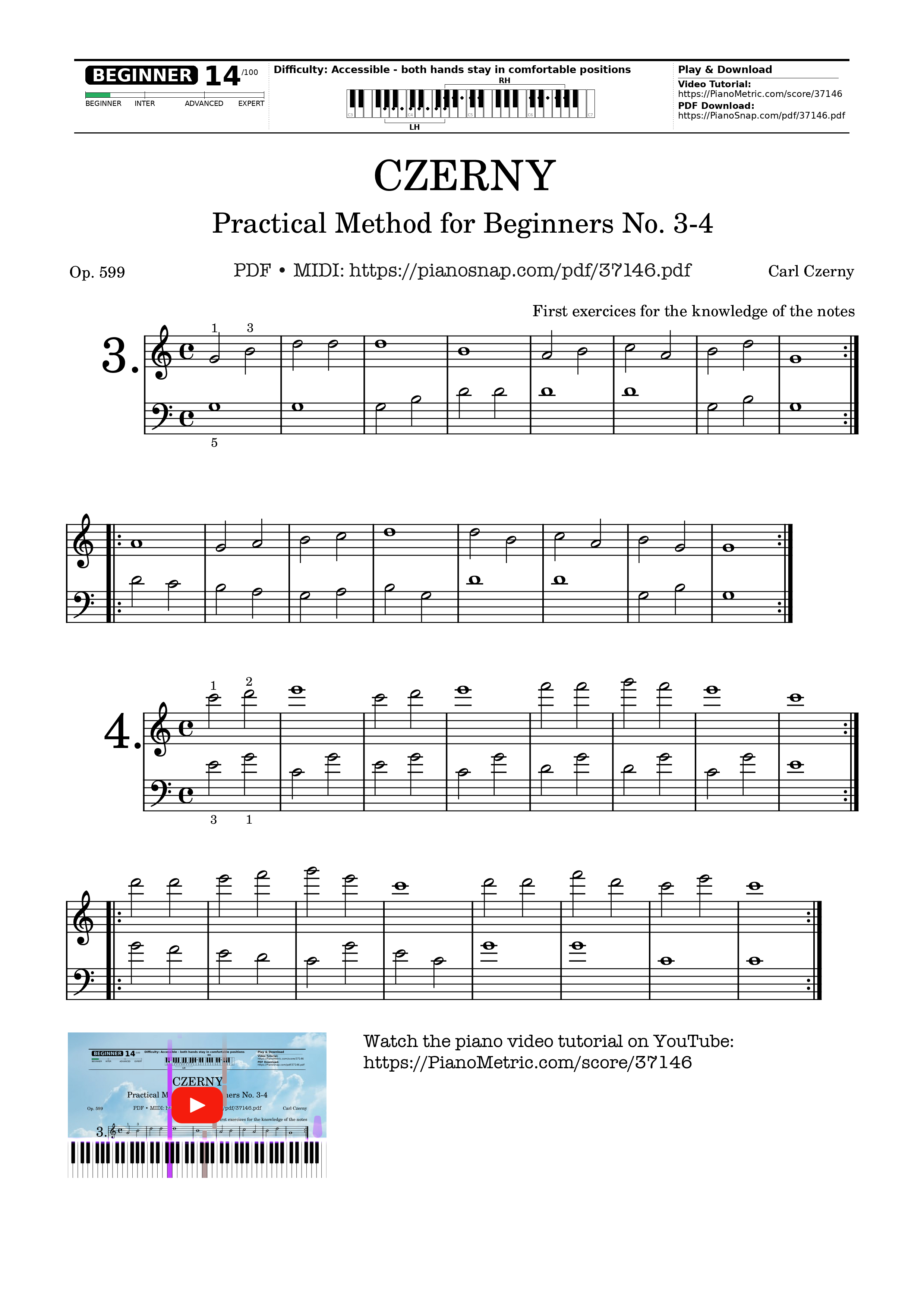 Page 1 of Sheet music PDF CZERNY - Practical Method for Beginners, Op. 599, No. 3-4 - Carl Czerny