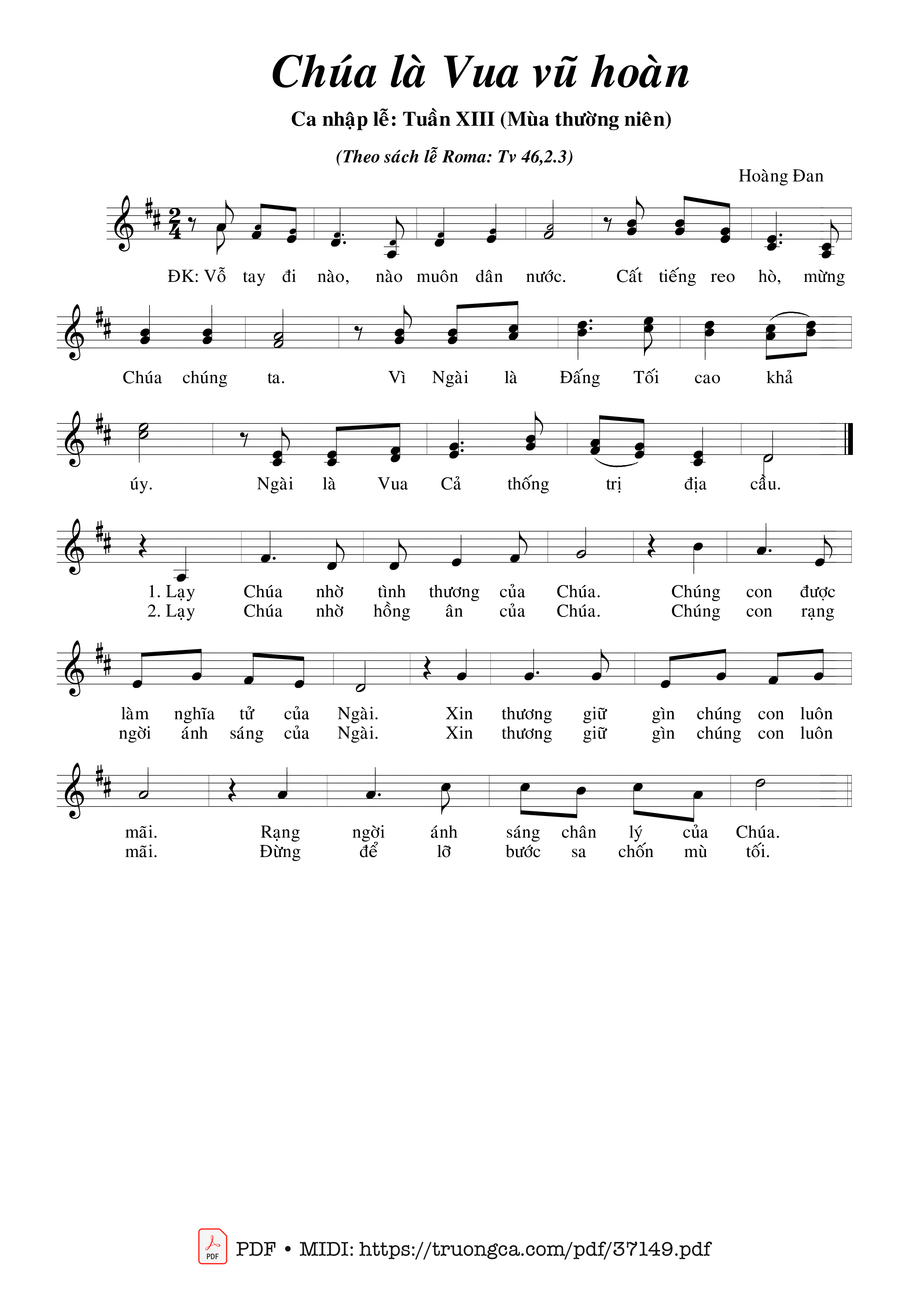 Page 1 of Sheet music PDF Thánh Vịnh 46, Chúa Là Vua Vũ Hoàn - Hoàng Đan