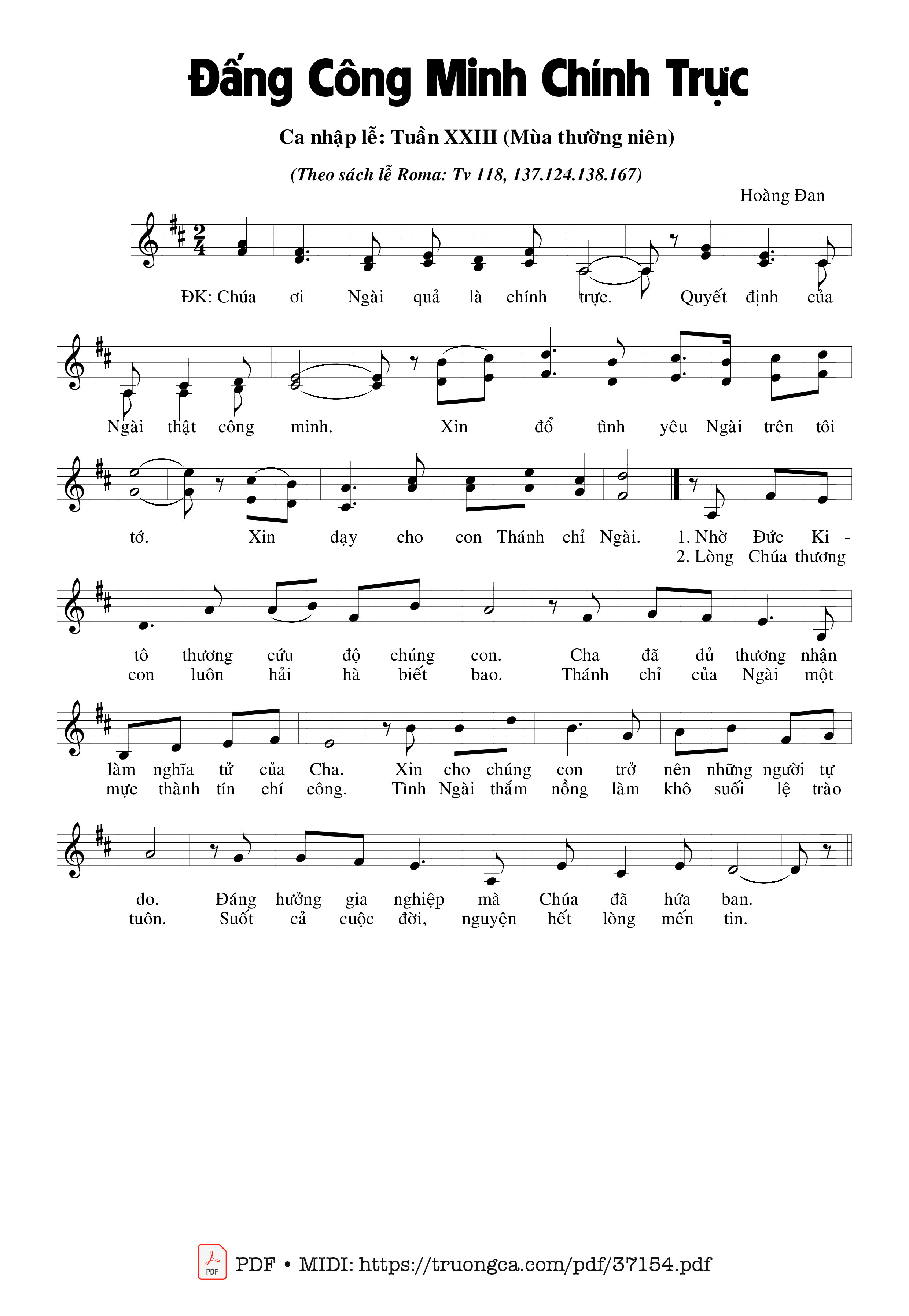 Page 1 of Sheet music PDF Thánh Vịnh 118, Đấng Công Minh Chính Trực - Hoàng Đan