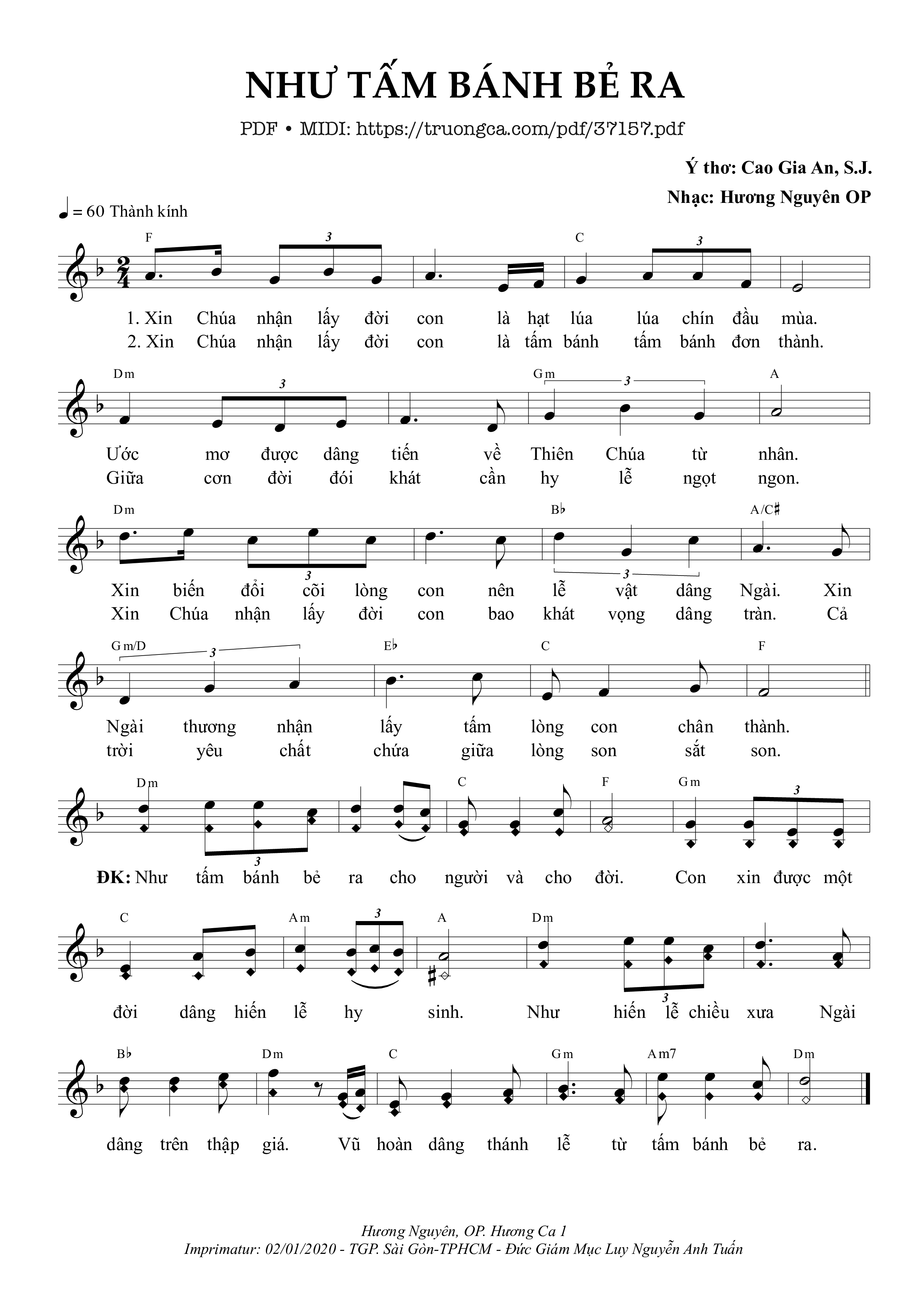 Page 1 of Sheet music PDF Như Tấm Bánh Bẻ Ra - Hương Nguyên Op
