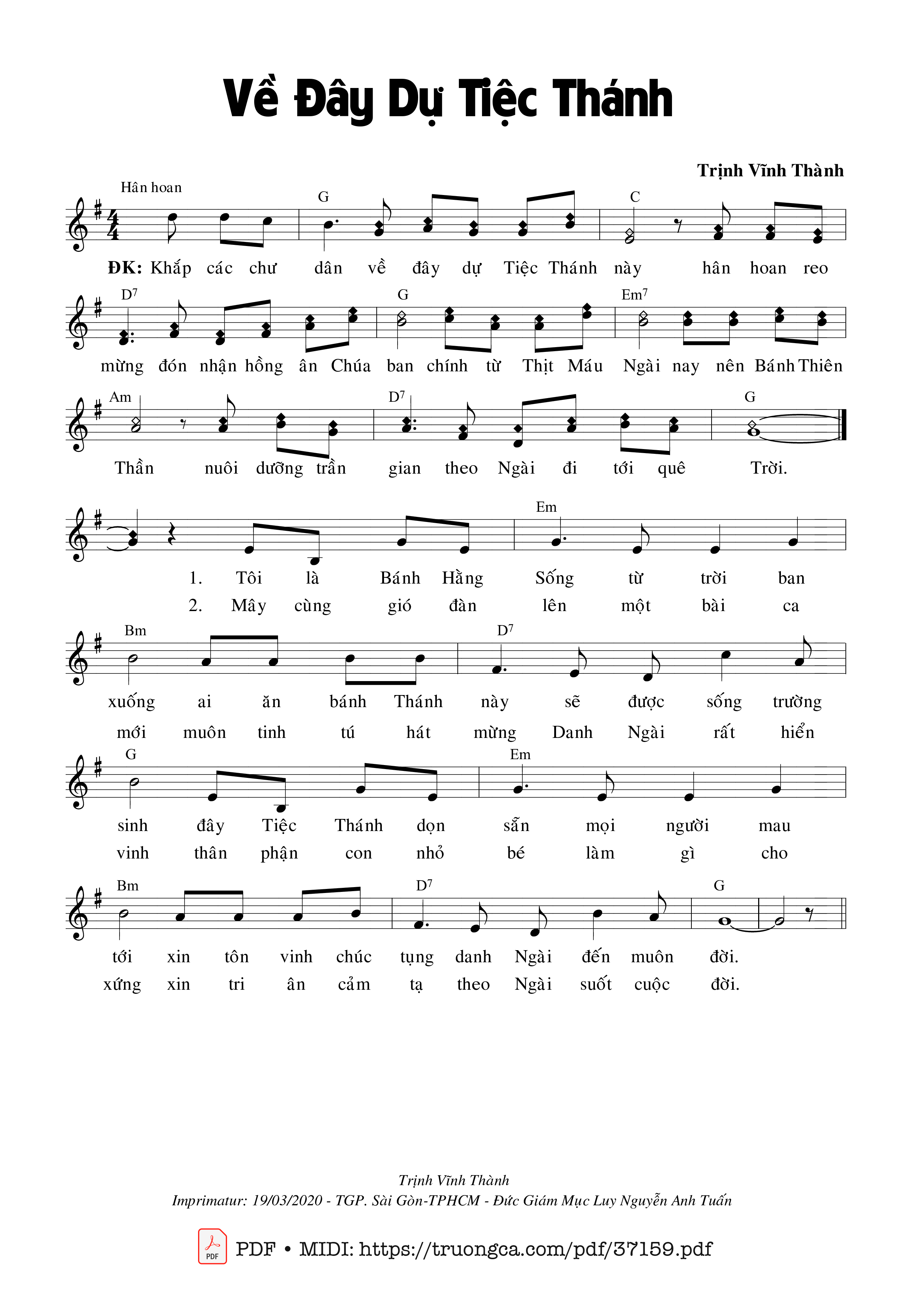 Page 1 of Sheet music PDF Về Đây Dự Tiệc Thánh - Trịnh Vĩnh Thành